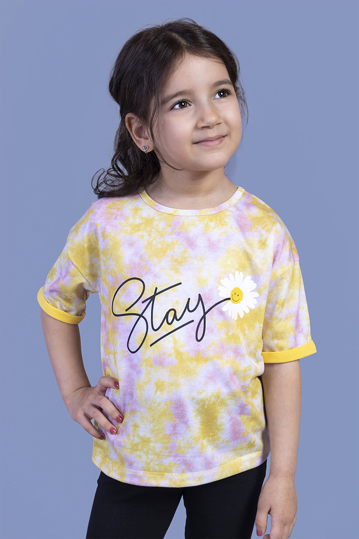Toontoy Kız Çocuk Batik Desenli Baskılı Tişört