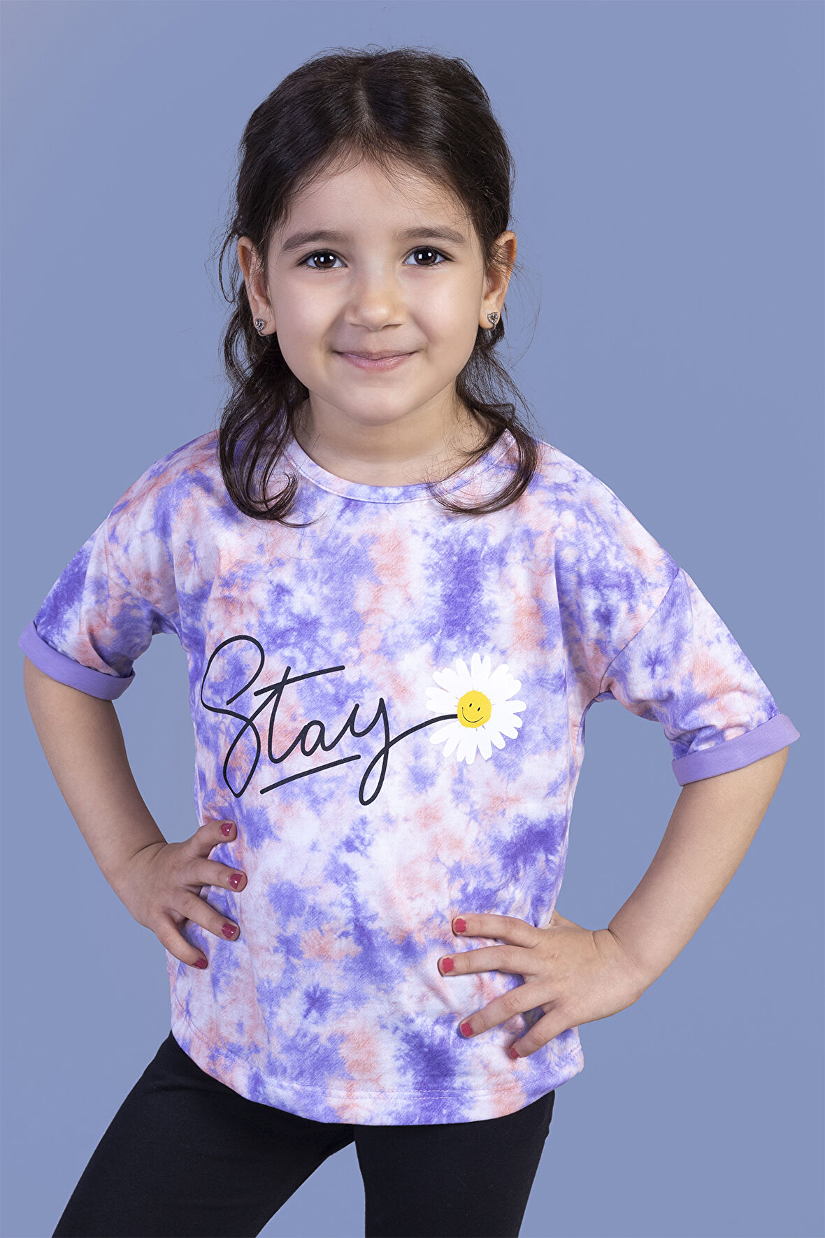 Toontoy Kız Çocuk Batik Desenli Baskılı Tişört