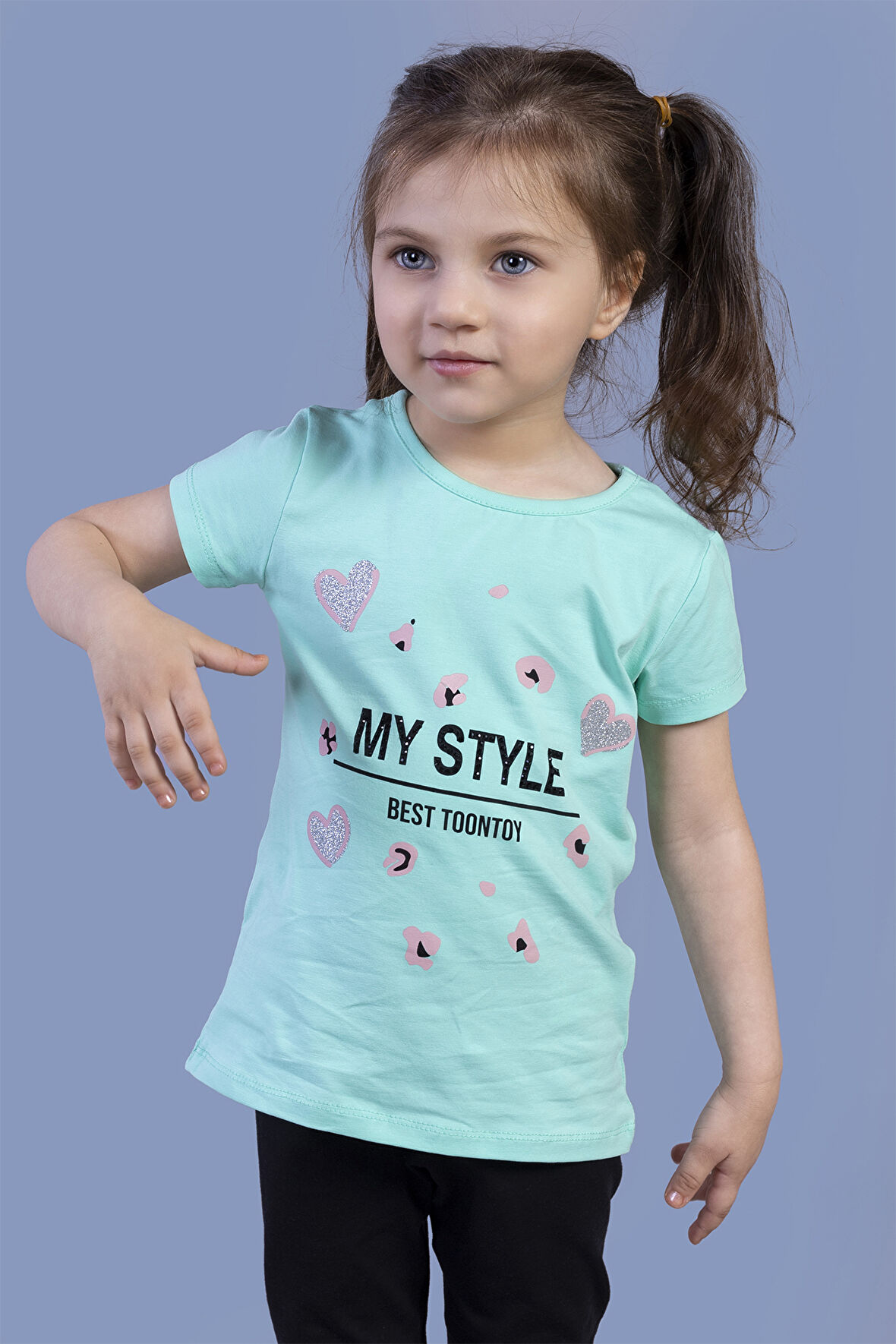 Toontoy Kız Çocuk Kalp Baskılı Tişört