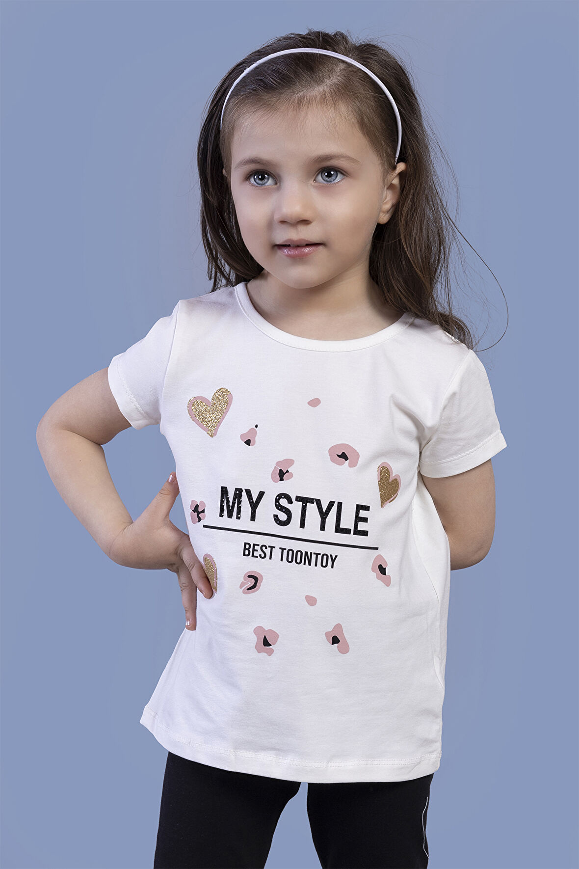 Toontoy Kız Çocuk Kalp Baskılı Tişört