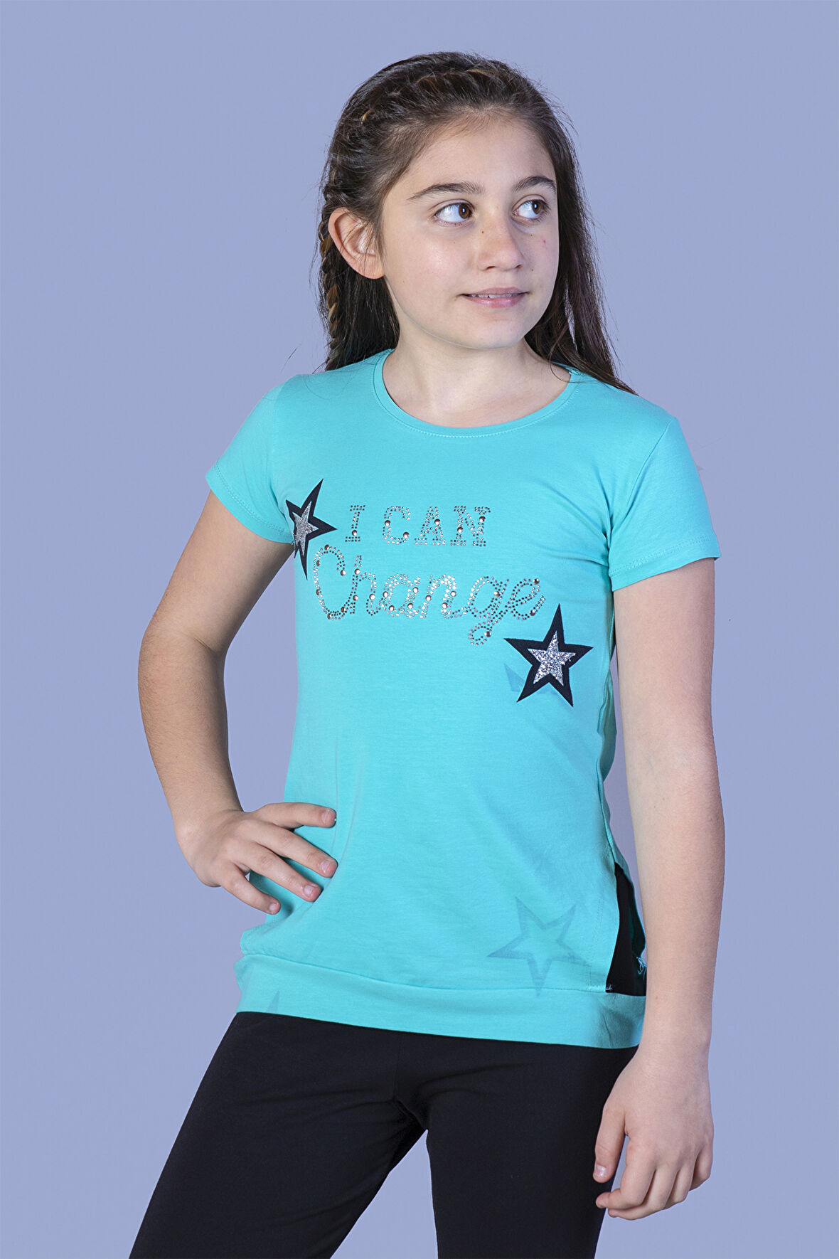 Toontoy Kız Çocuk Yıldız Baskılı Taş İşlemeli Tişört