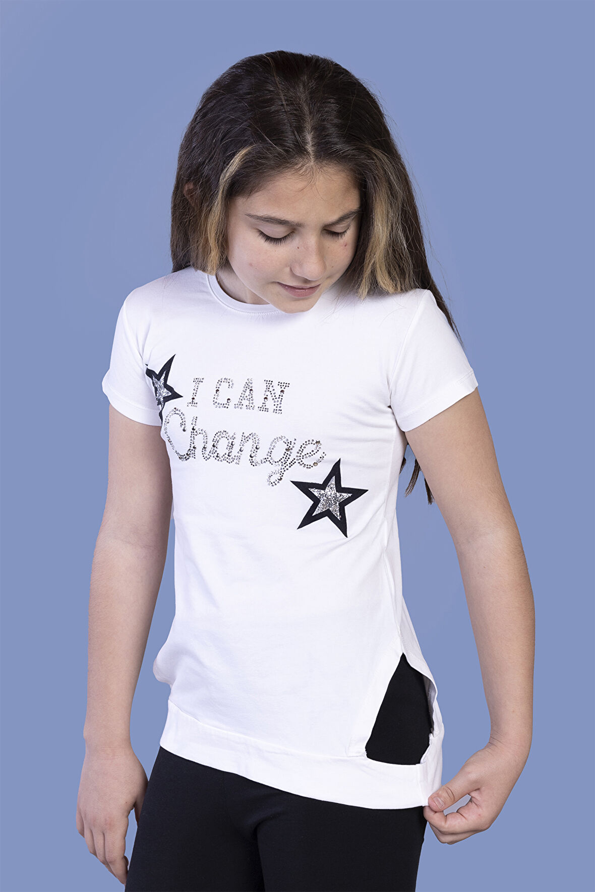 Toontoy Kız Çocuk Yıldız Baskılı Taş İşlemeli Tişört