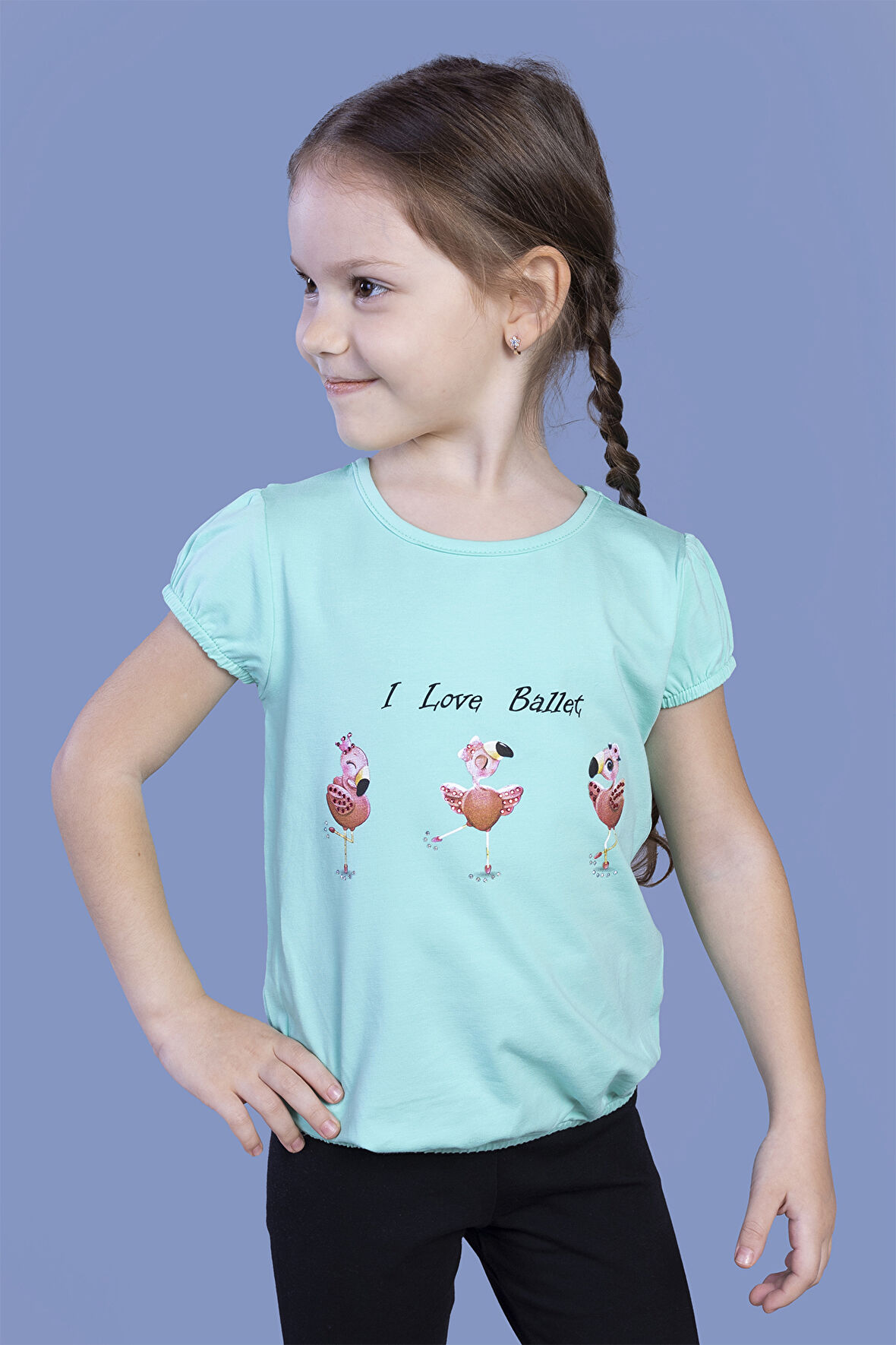 Toontoy Kız Çocuk Lastikli Büzgü Detaylı Baskılı Tişört