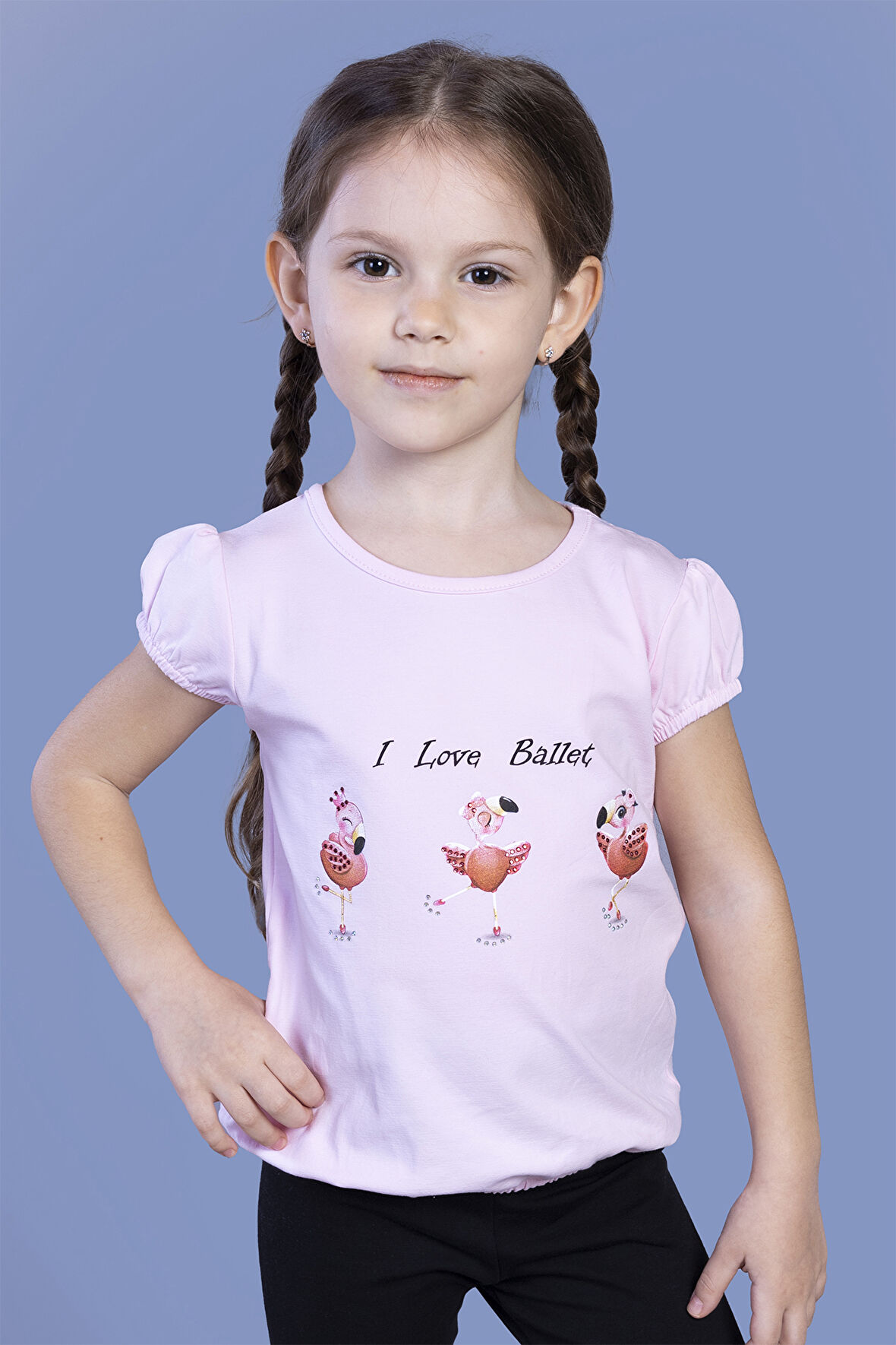 Toontoy Kız Çocuk Lastikli Büzgü Detaylı Baskılı Tişört