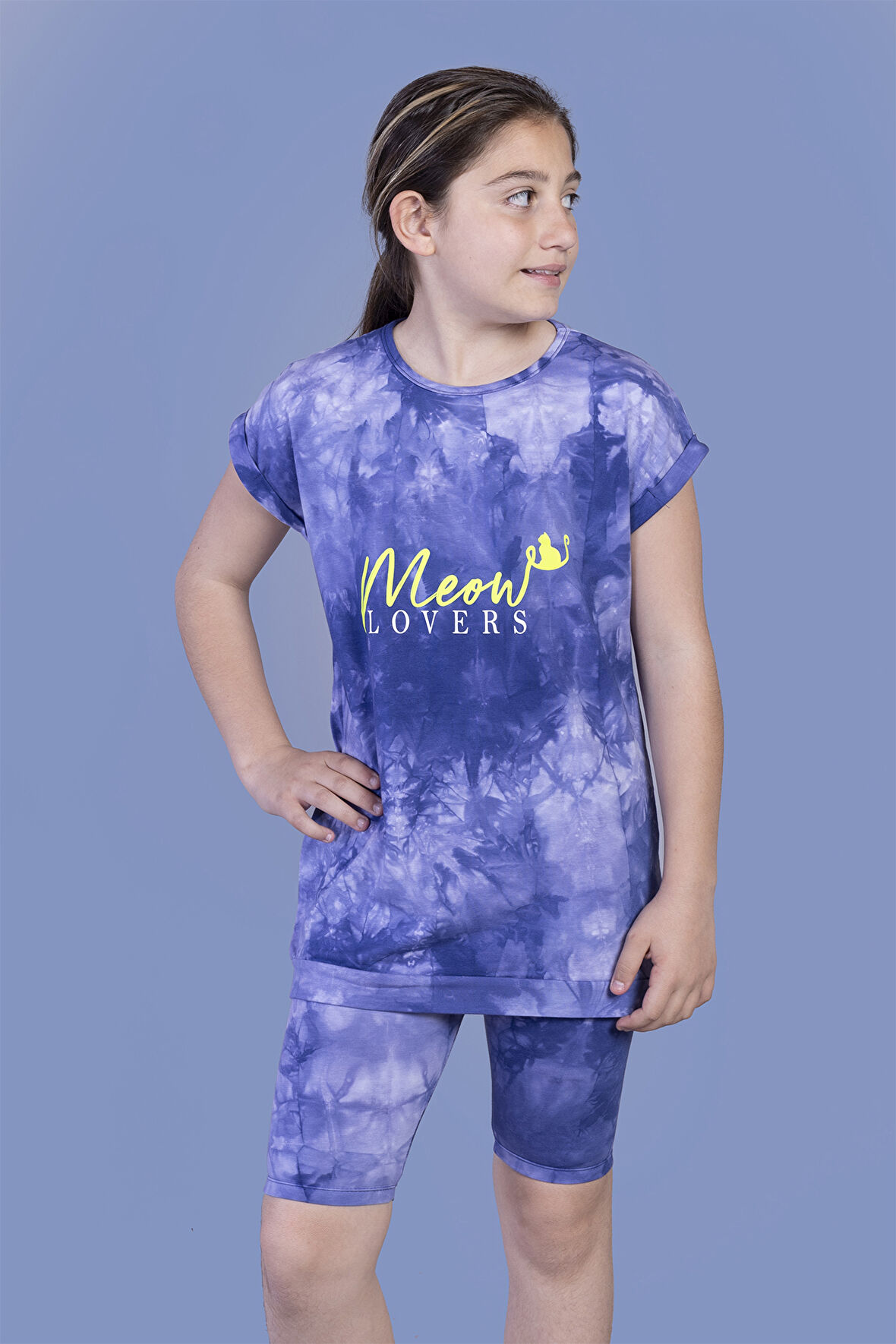 Toontoy Kız Çocuk Batik Desenli Baskılı Taytlı Takım