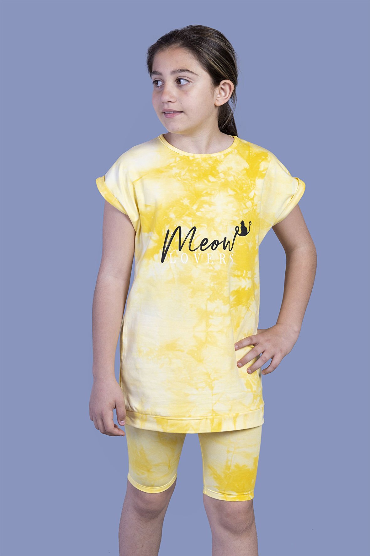 Toontoy Kız Çocuk Batik Desenli Baskılı Taytlı Takım