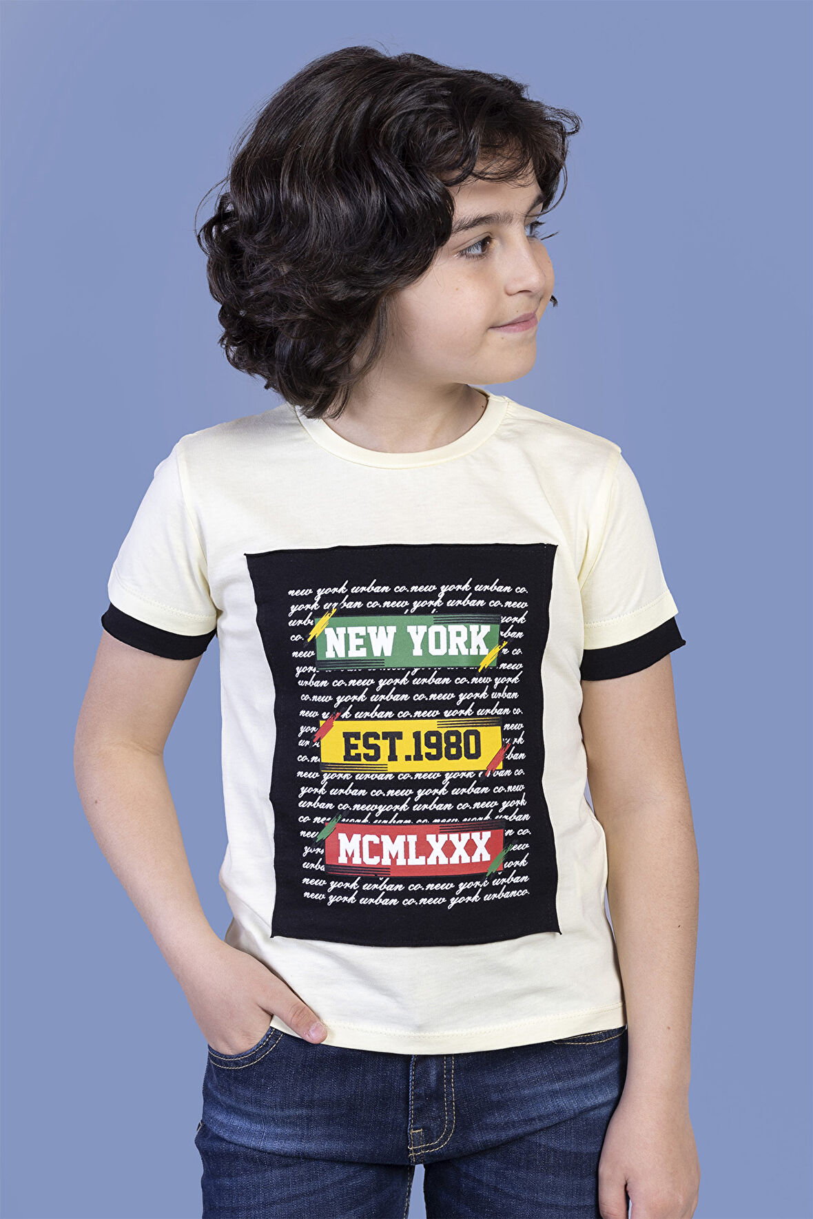 Toontoy Erkek Çocuk Kolları Garni Detaylı Yazı Baskılı Tişört