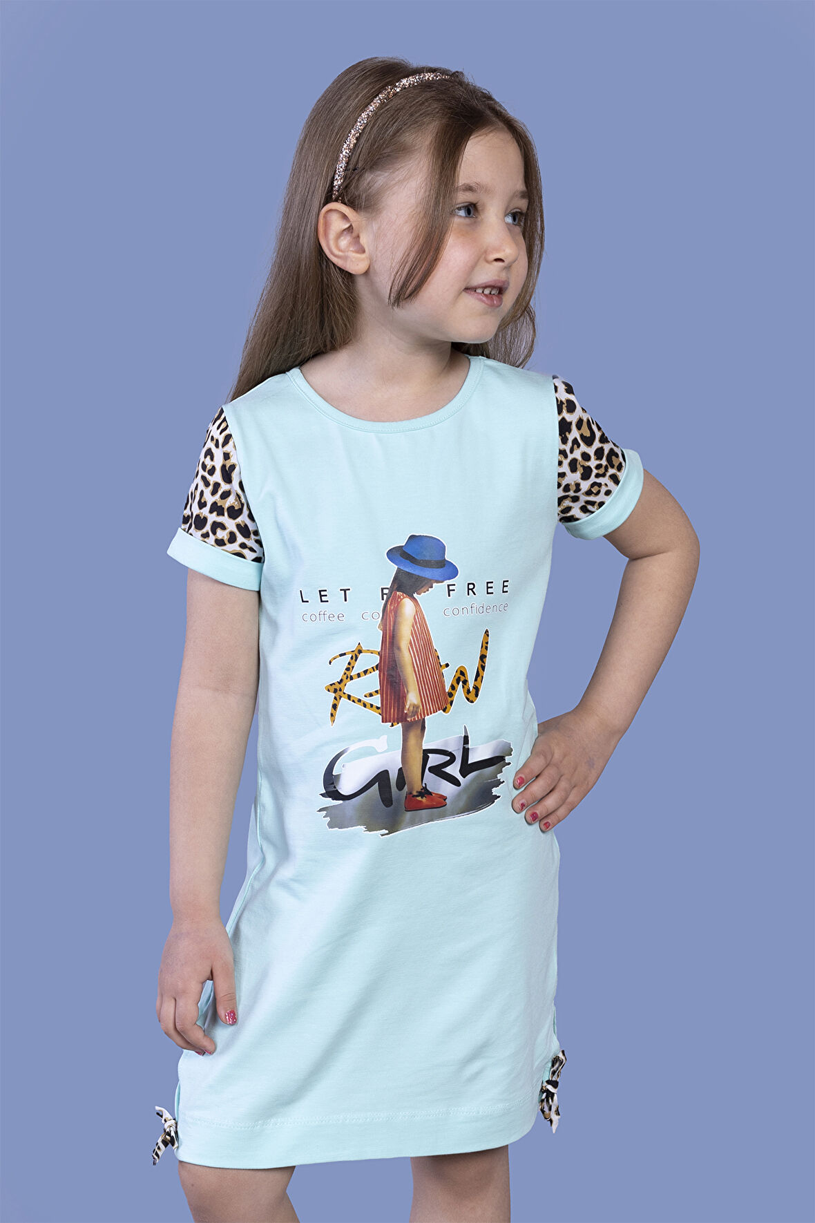 Toontoy Kız Çocuk Leopar Detaylı Baskılı Elbise