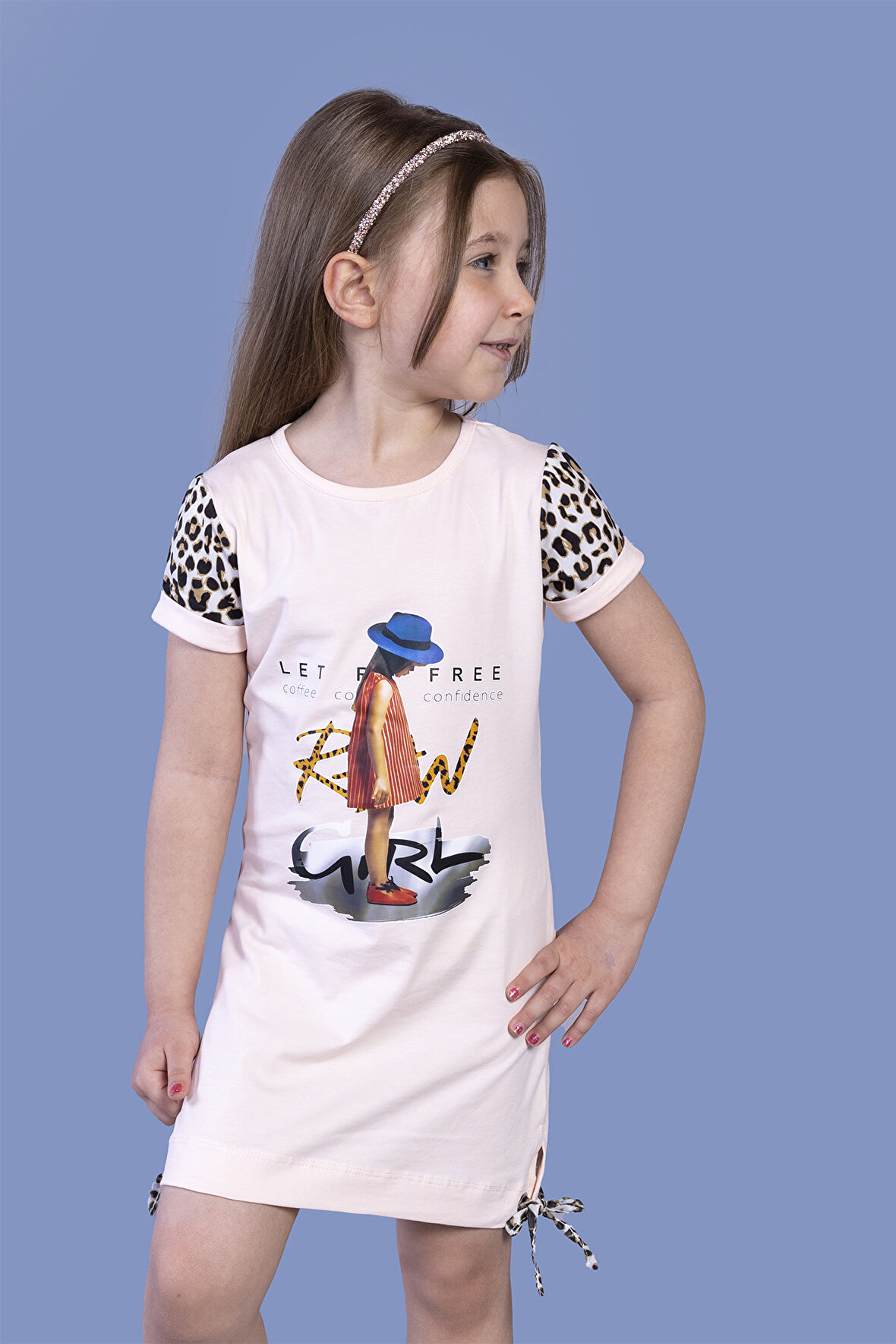 Toontoy Kız Çocuk Leopar Detaylı Baskılı Elbise