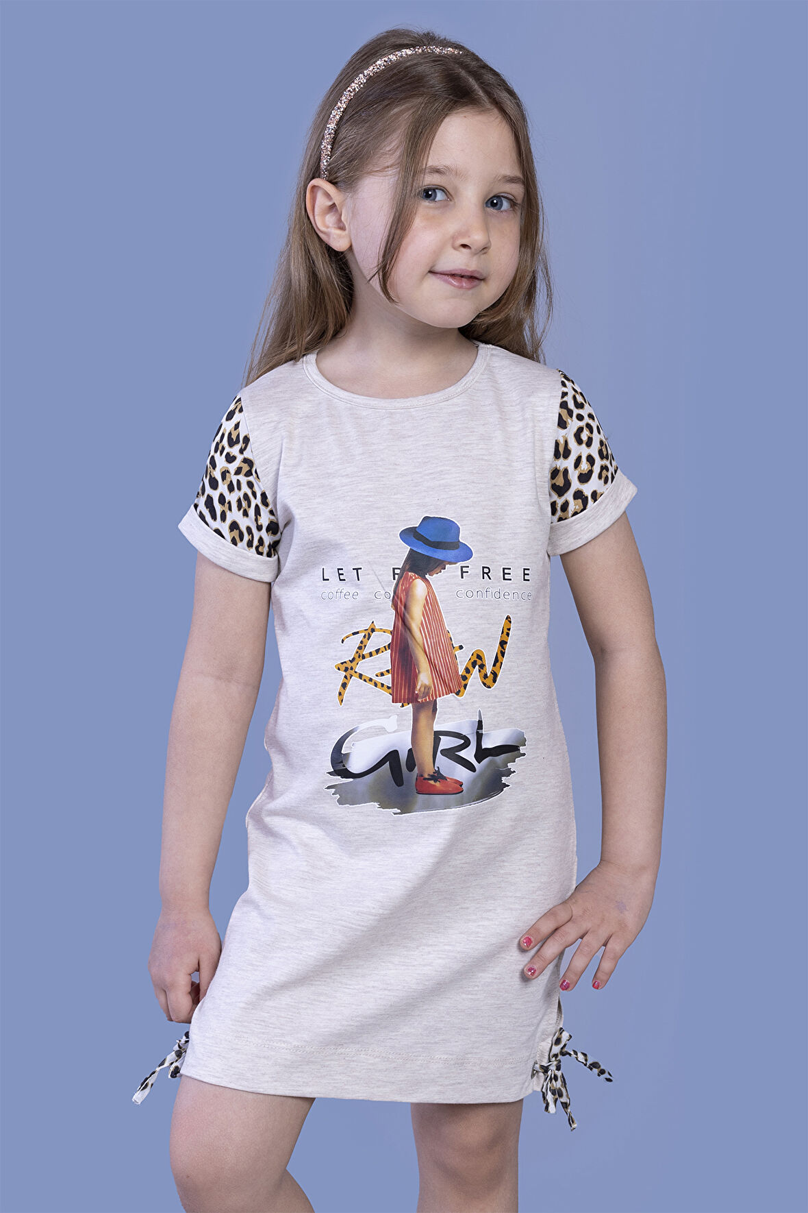 Toontoy Kız Çocuk Leopar Detaylı Baskılı Elbise