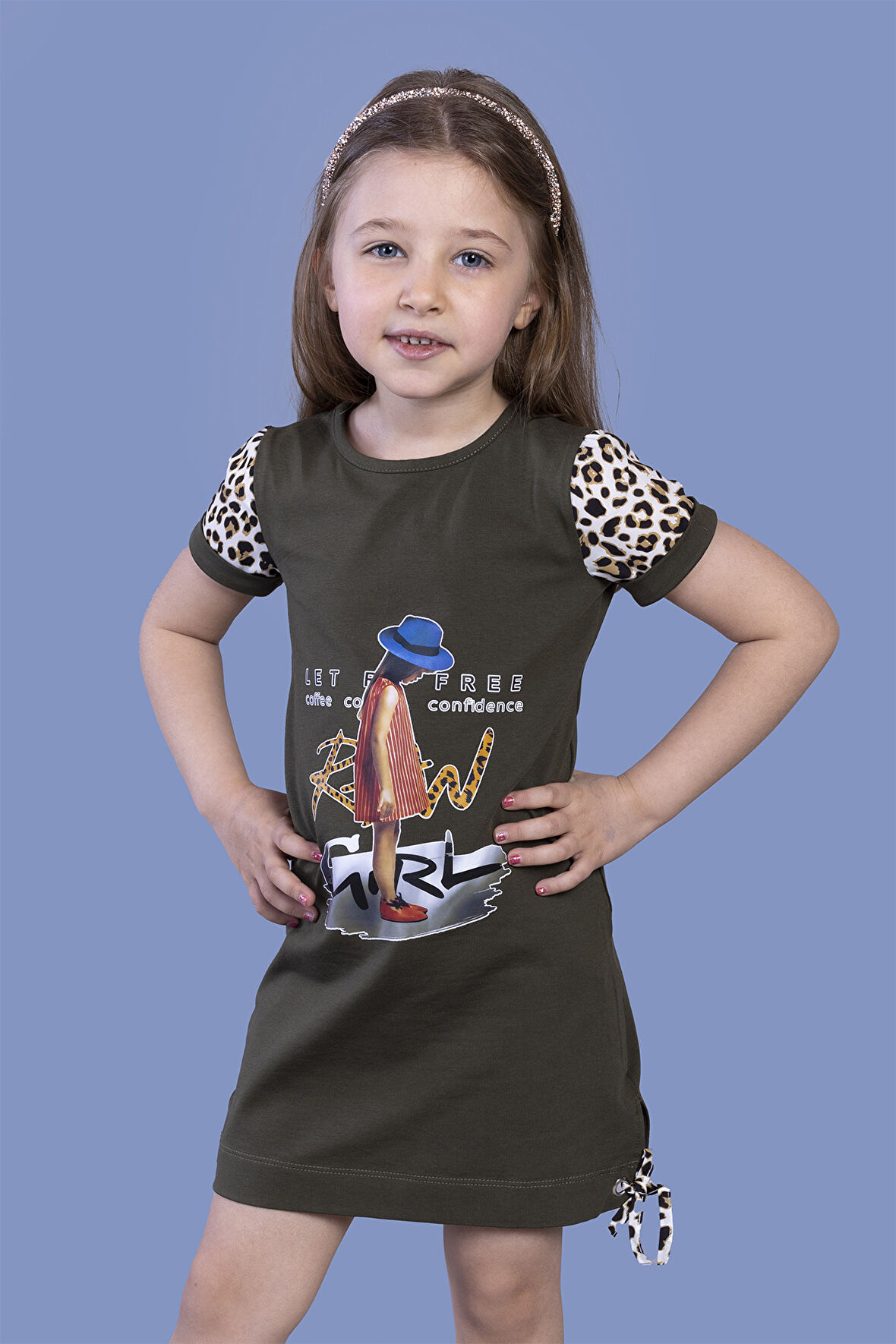 Toontoy Kız Çocuk Leopar Detaylı Baskılı Elbise