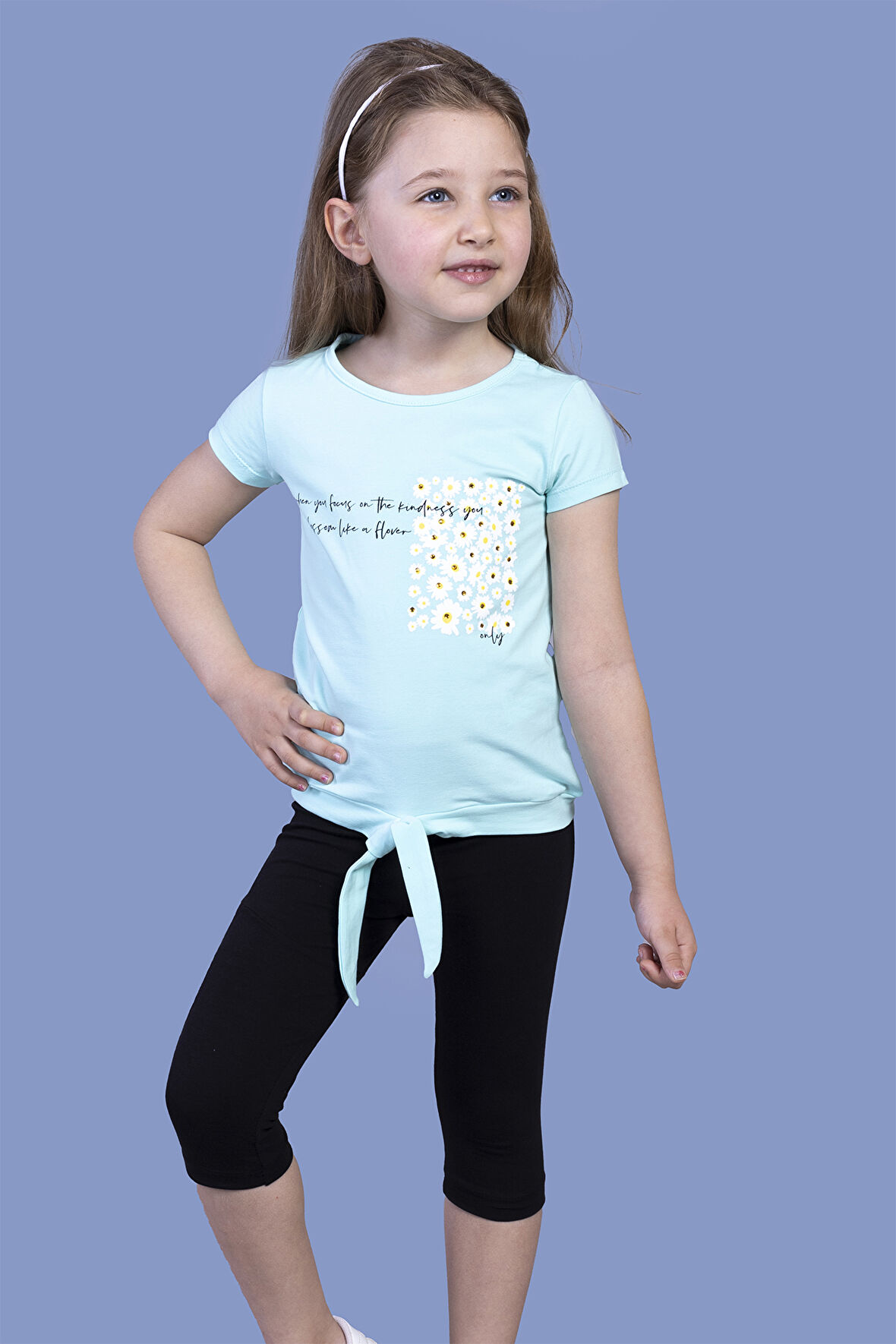 Toontoy Kız Çocuk Papatya Desenli Baskılı Taytlı Takım