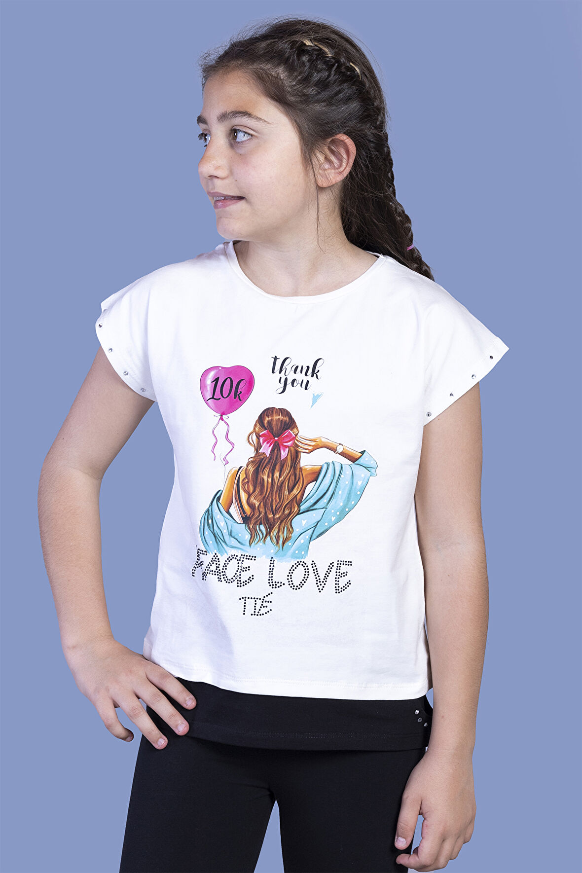 Toontoy Kız Çocuk Garni Detaylı Taş İşlemeli Baskılı Tişört