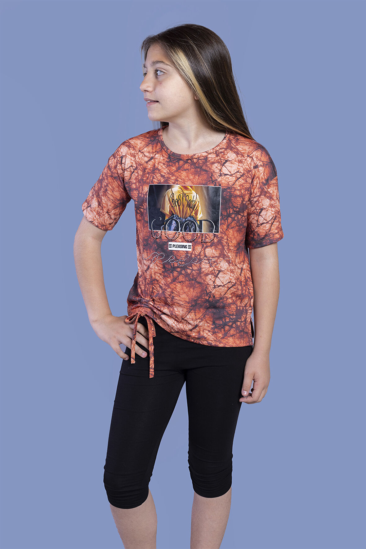 Toontoy Kız Çocuk Batik Desenli Baskılı Taytlı Takım