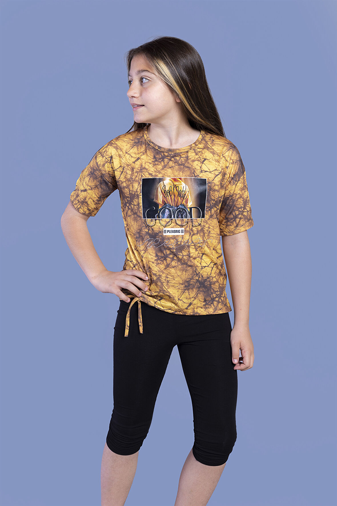 Toontoy Kız Çocuk Batik Desenli Baskılı Taytlı Takım