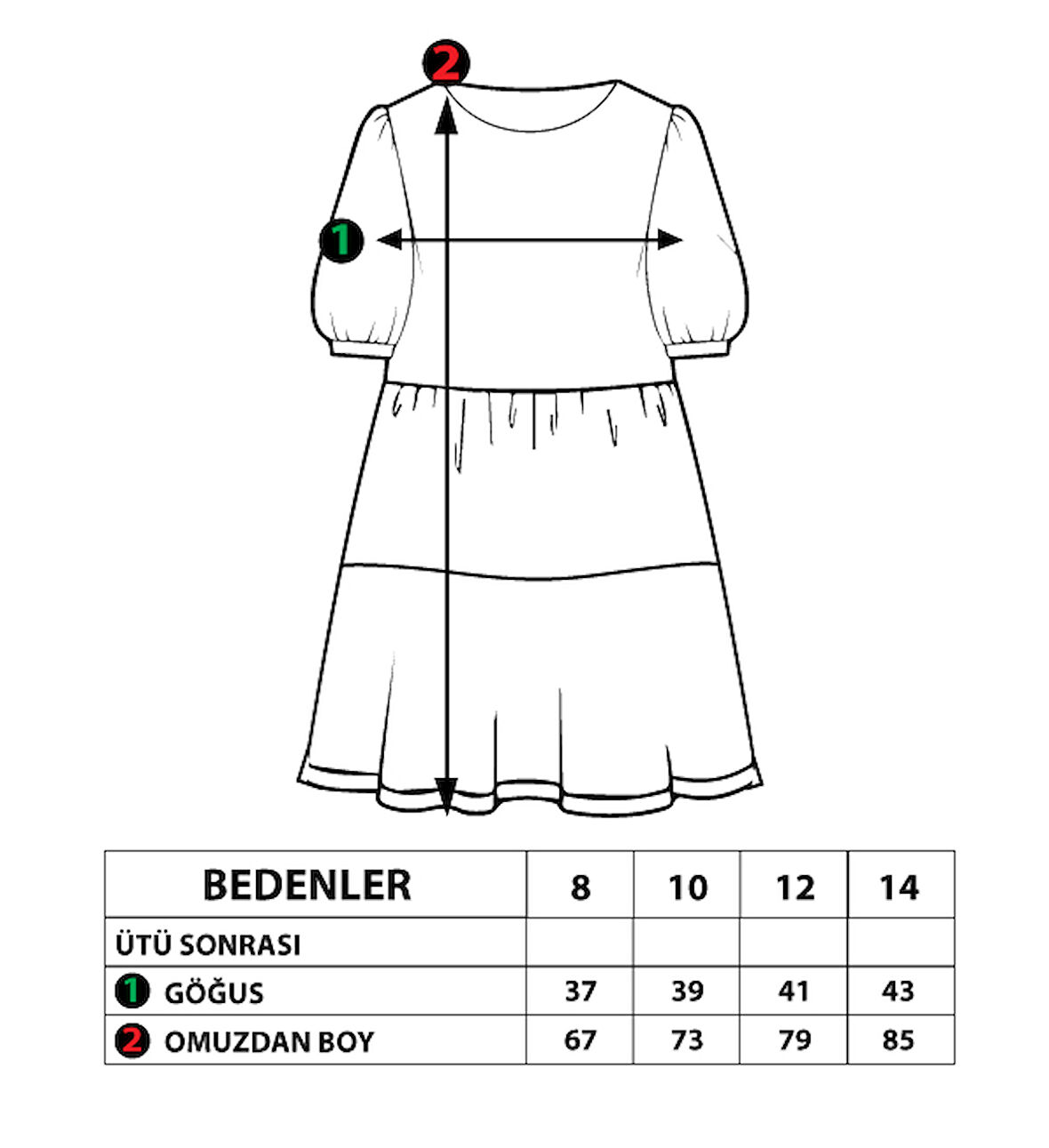 Toontoy Kız Çocuk Arkası Bağlama Detaylı Balon Kol Elbise