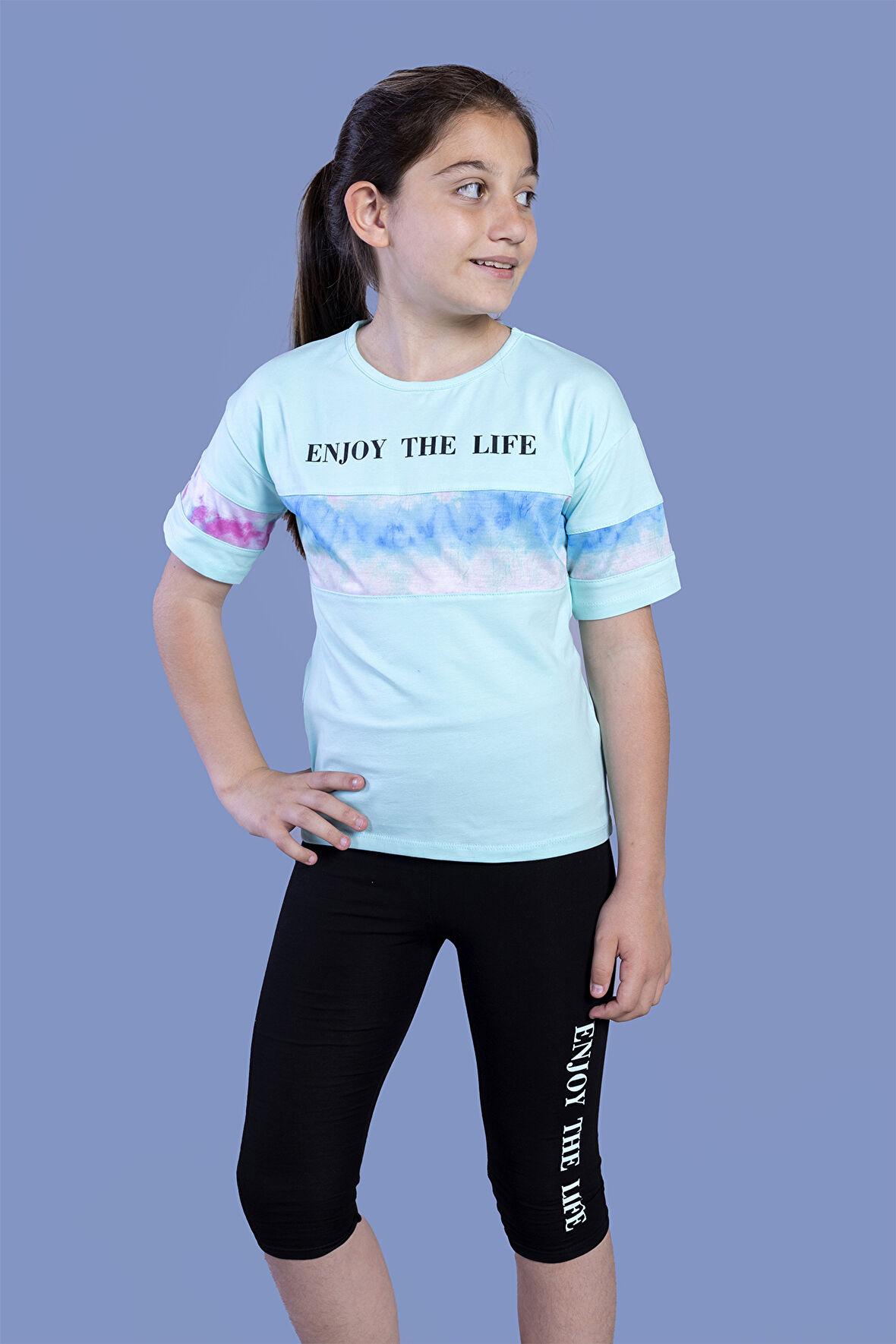 Toontoy Kız Çocuk Garnili Baskılı Taytlı Takım