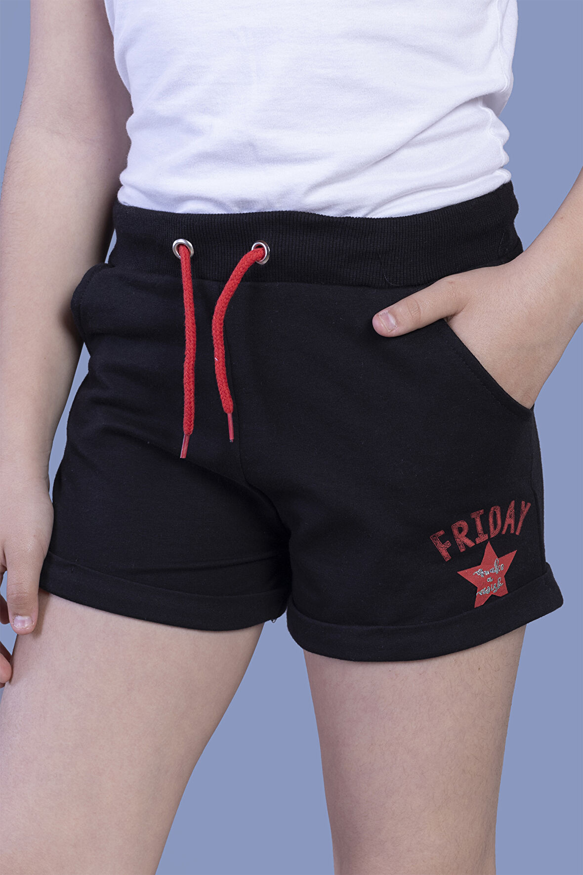 Toontoy Kız Çocuk İki Yanı Cepli Baskılı Şort