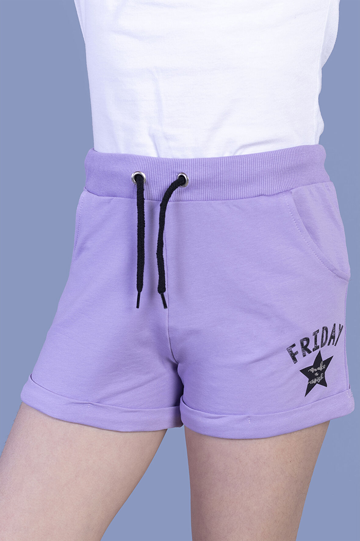 Toontoy Kız Çocuk İki Yanı Cepli Baskılı Şort