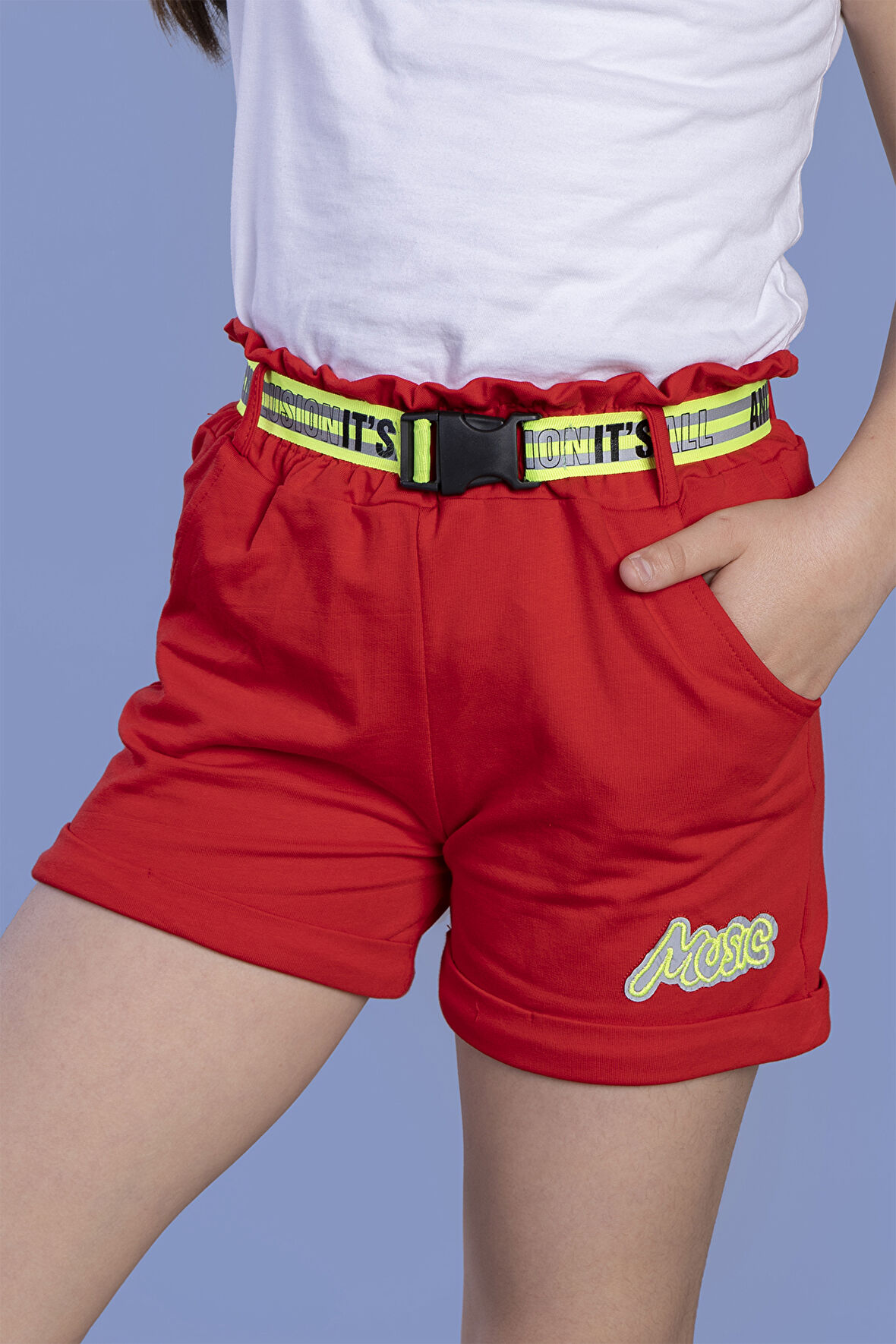 Toontoy Kız Çocuk Beli Lastikli Kemer Detaylı İki Yanı Cepli Şort