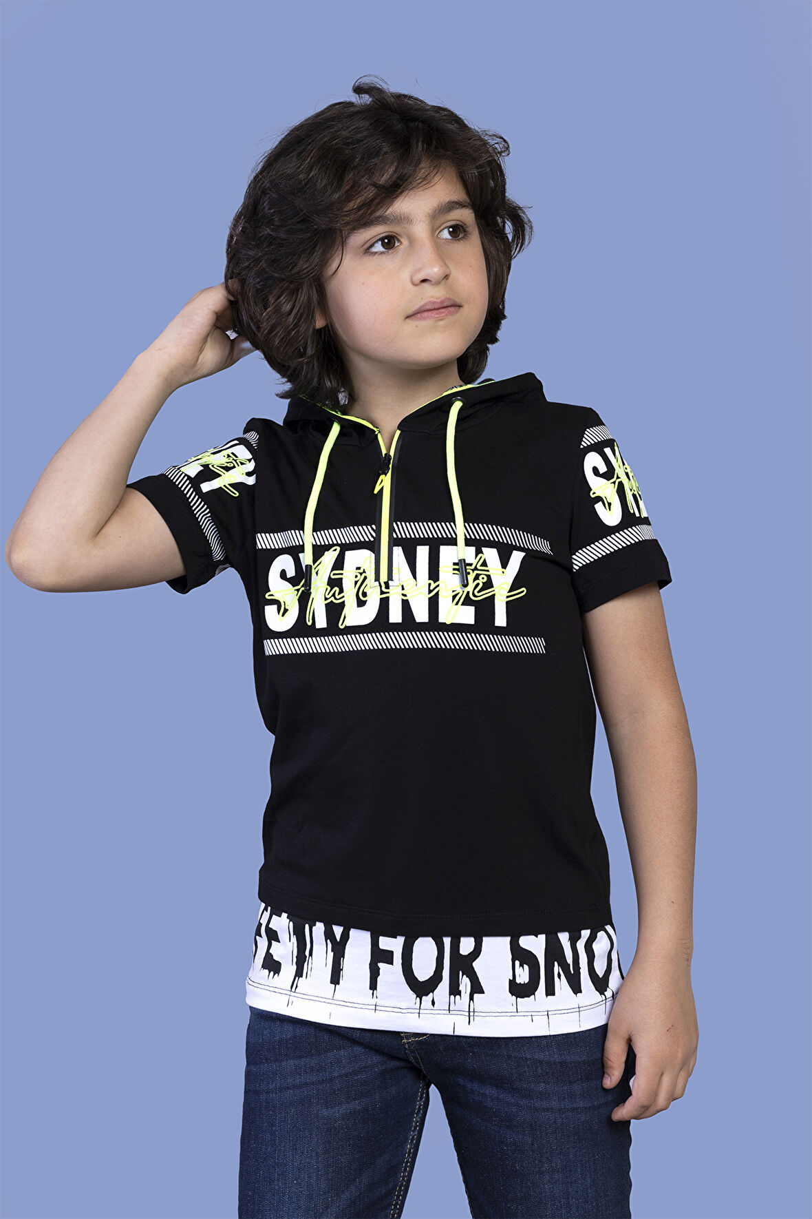 Toontoy Erkek Çocuk Kapüşonlu Garni Detaylı Tişört