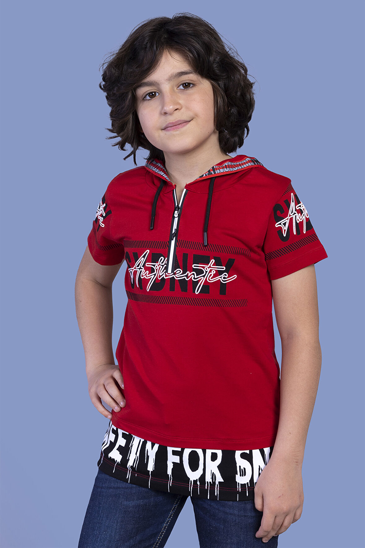 Toontoy Erkek Çocuk Kapüşonlu Garni Detaylı Tişört