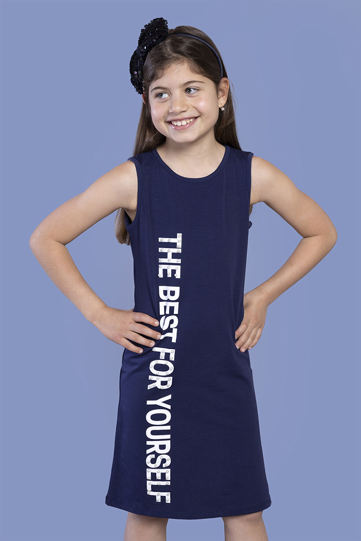 Toontoy Kız Çocuk İnci Detaylı Baskılı Elbise