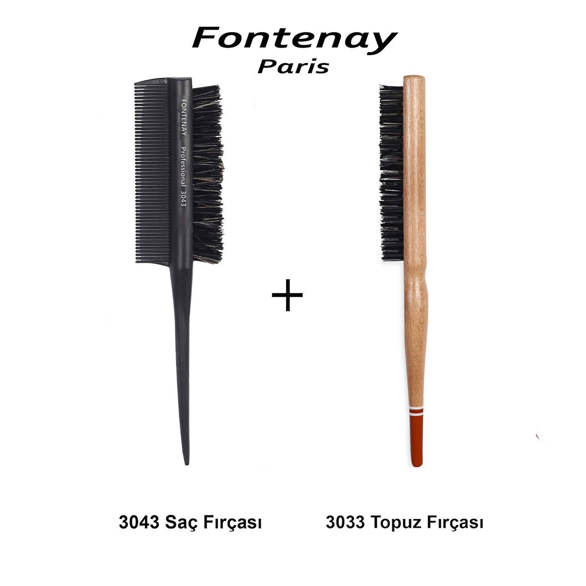 Fontenay Profesyonel 3043 Topuz Fırçası Krepe Şiş Tarak 3In1 ve 3033 Topuz Fırçası 2'li Fırça Seti 2