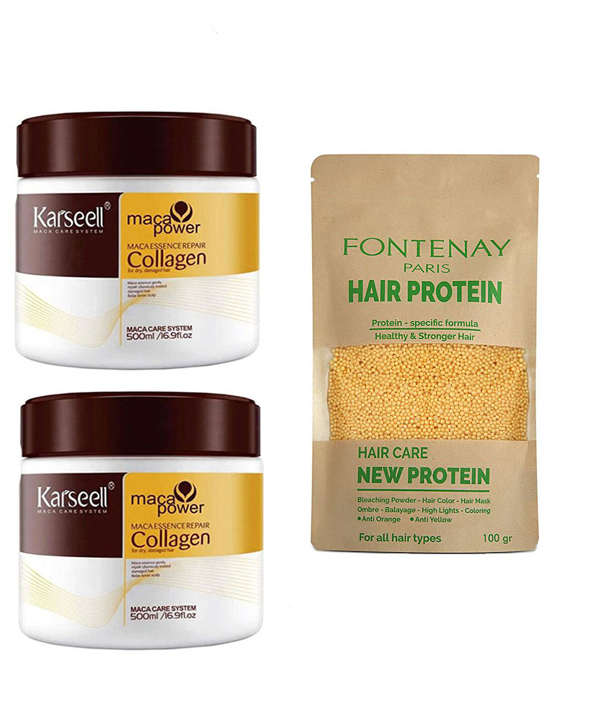 Fontenay Karseell Proteinli Saç Maskesi X2 + Hair Protein / Saç Bakım Proteini 3'Lü Set