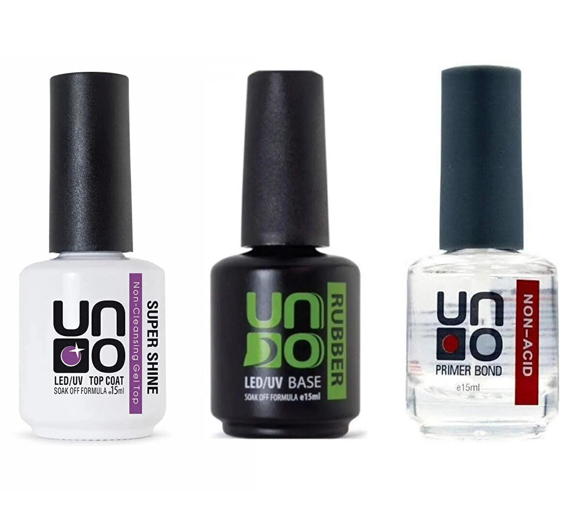 Fontenay Kalıcı Oje Set Rubber Base Gel 15ml+SuperShine Top Coat 15ml+Uno Non-Acid Primer Bond 15 Ml