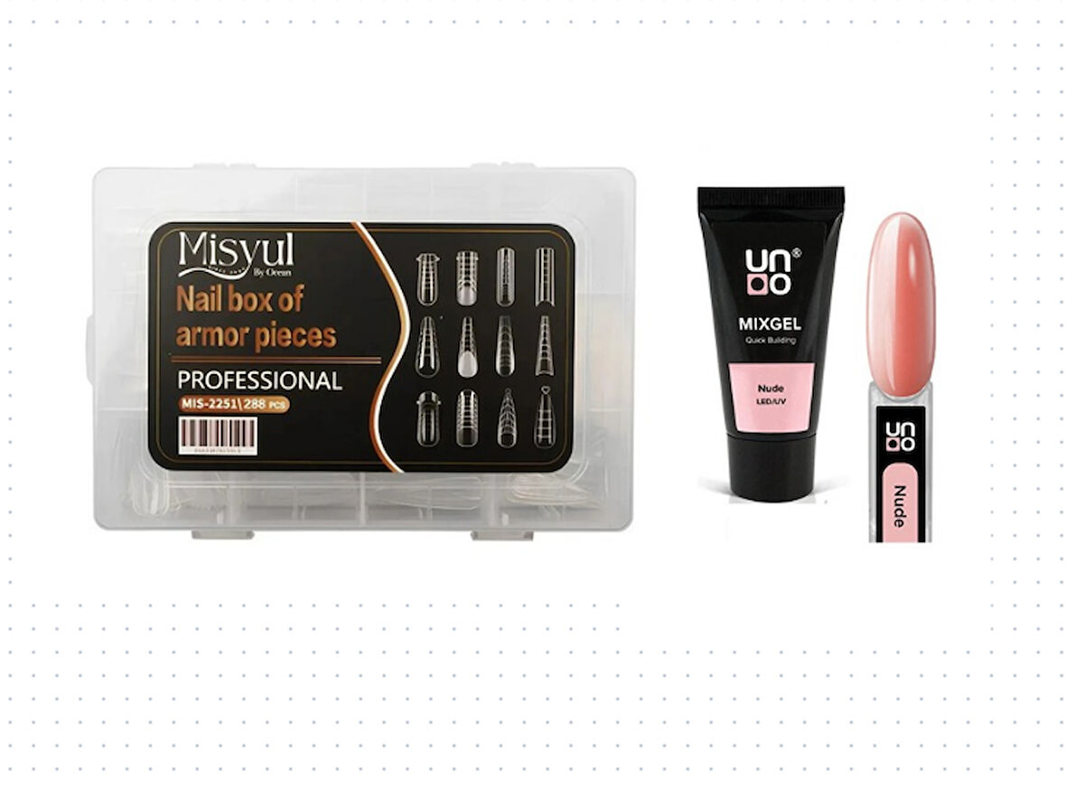 Fontenay Uno Poly Jel Nude LED/UV Quick Building 30G + Protez Tırnak Tips ÜstForm Jel Tips 12 Farklı
