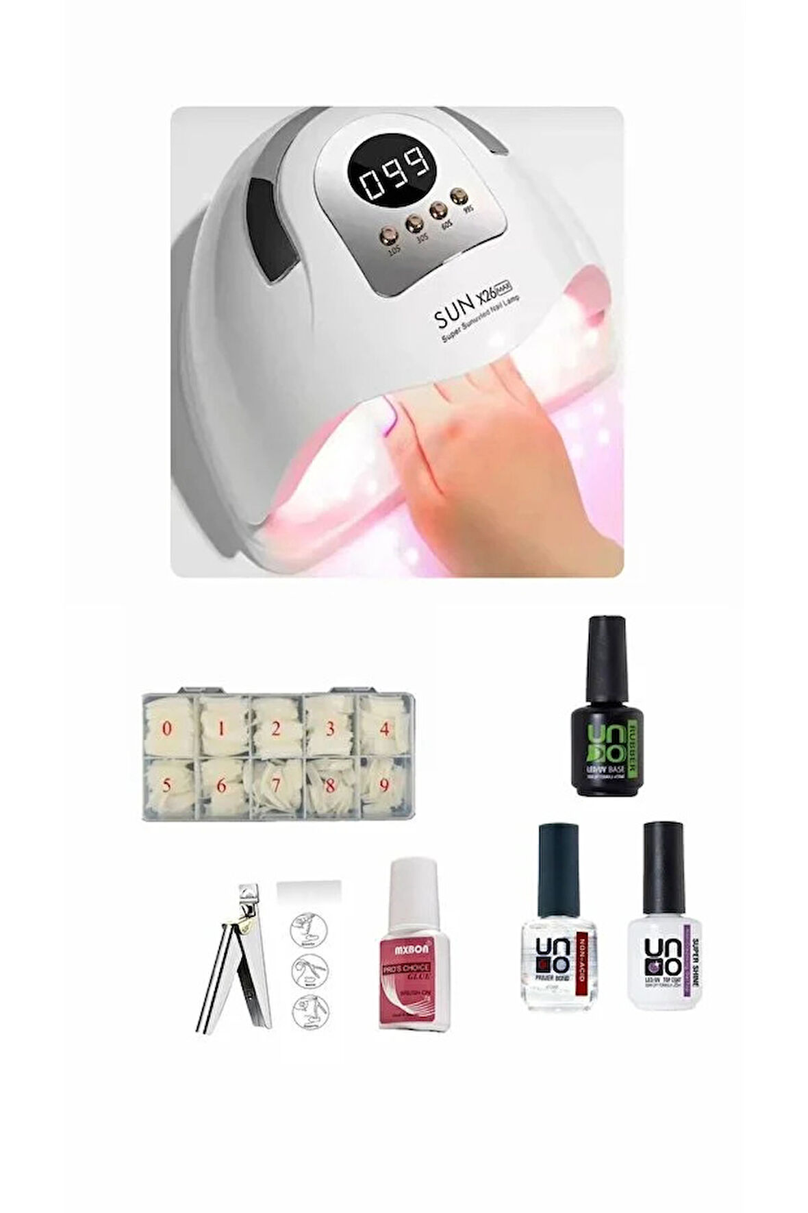 SUN X26 UV MAKİNA,KemikTips,Mxbon,TipsMakası,RubberBase,NonAcid,SuperShine SET