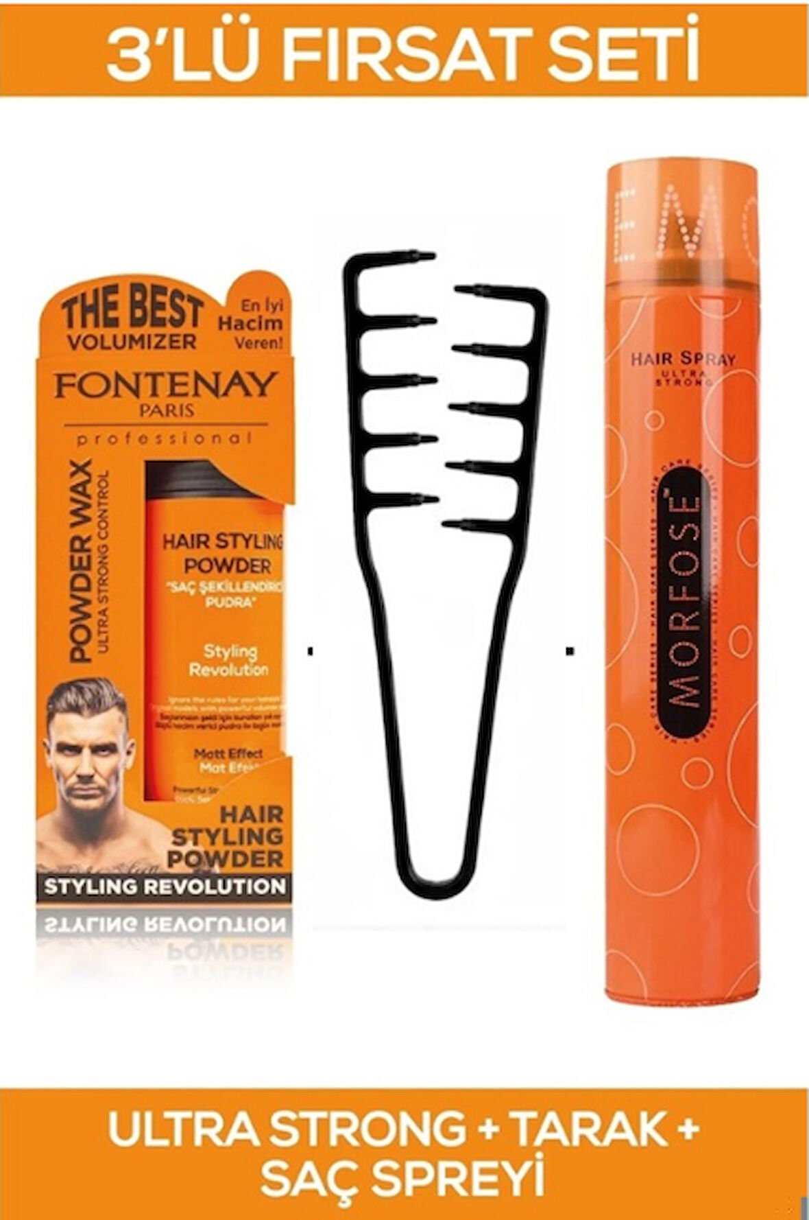 Fontenay Saç Şekillendirici Pudra Toz Wax Ultra Strong + Mucizevi Şekil Tarağı + Saç Sprey 3'Lü Set