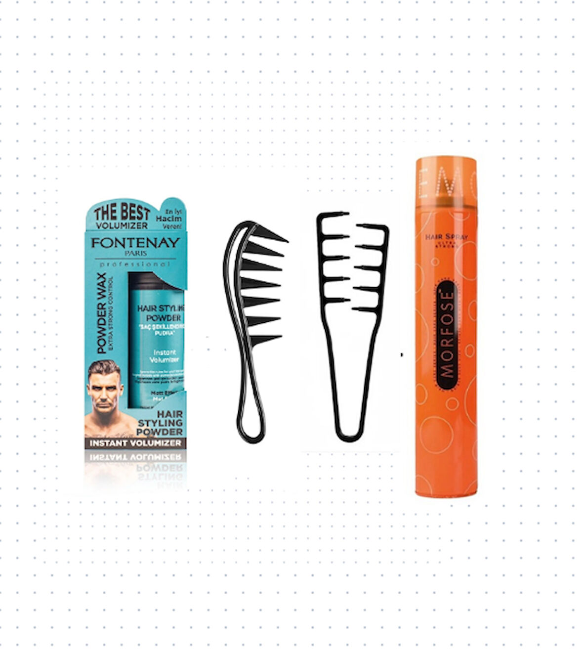 Fontenay Saç Pudra Toz Wax Matt Effect + Mucizevi Şekil Tarağı +Şekil Tarak + Saç Sprey 4'lü Set