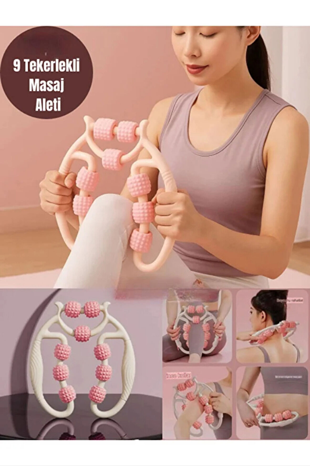 Fontenay Kas Gevşetici Masaj Aleti 9 Tekerlekli Ayarlanabilir Lenf Drenaj Rulosu Bacak Kol Selülit