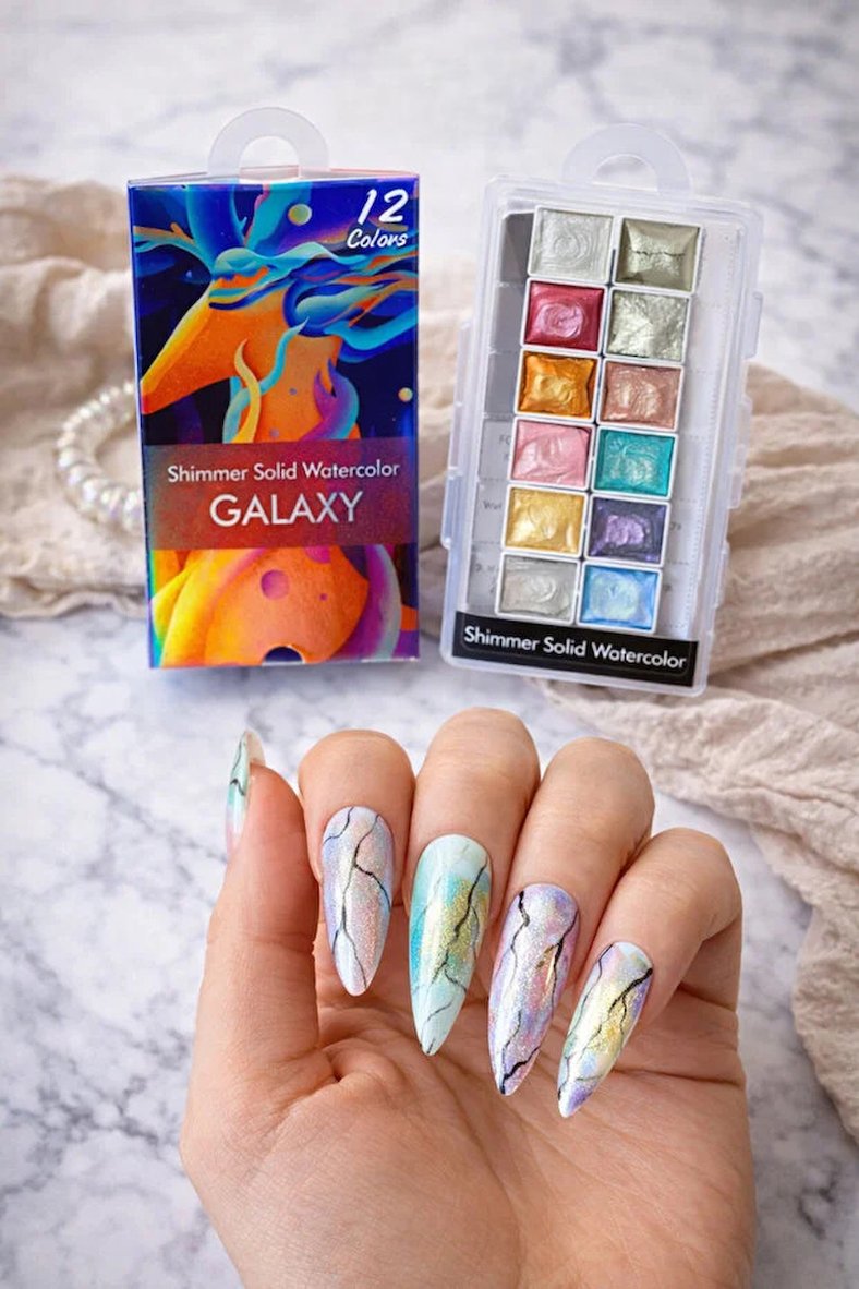 Tırnak Katı Sulu Boya, Shimmer Solid Watercolor Galaxy 12 Renk