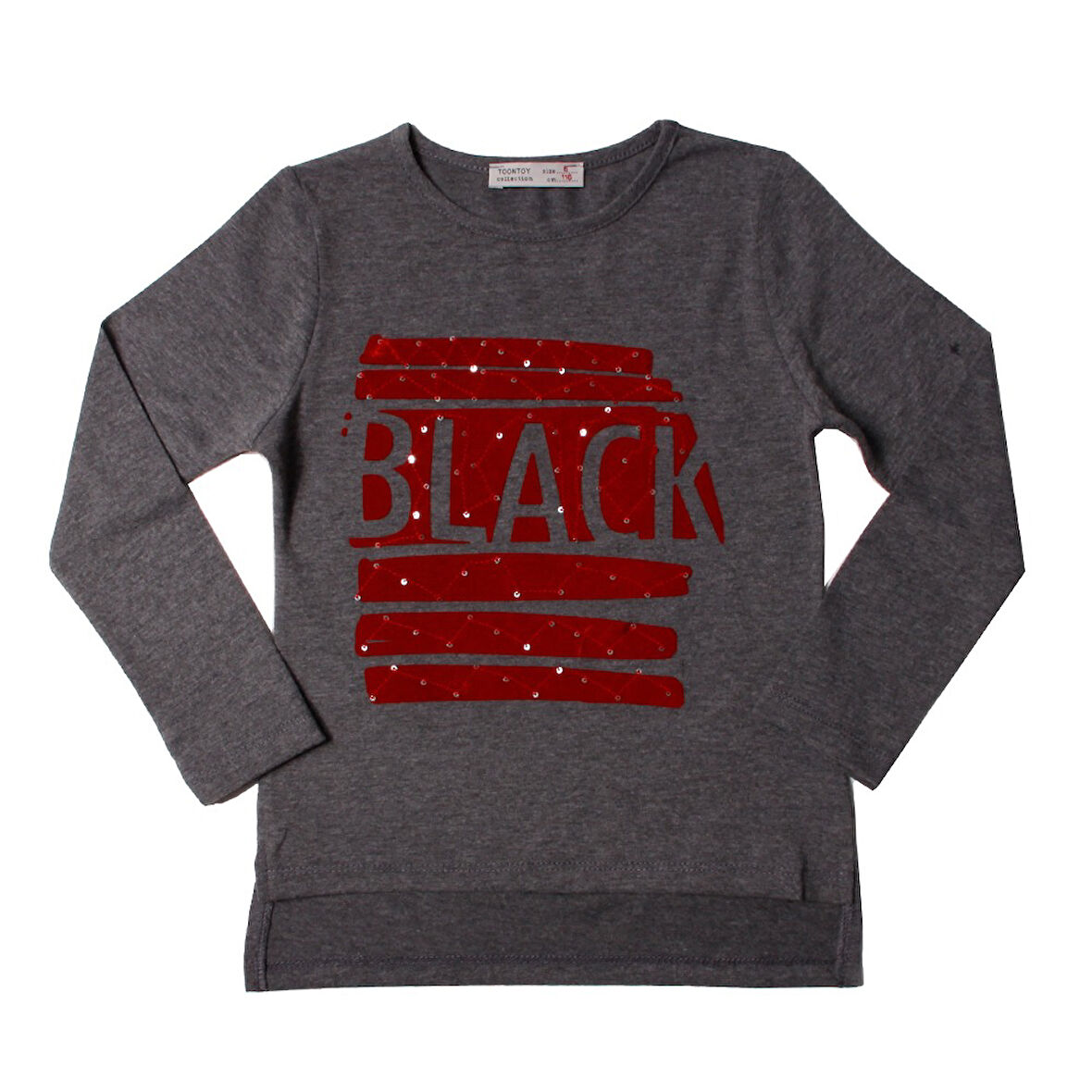 Toontoy Kız Çocuk Tişört Black Flok Nakışlı