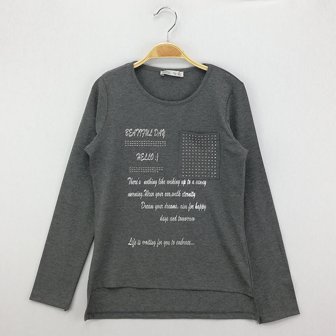 Toontoy Kız Çocuk T-Shirt Varak Baskı Cepli