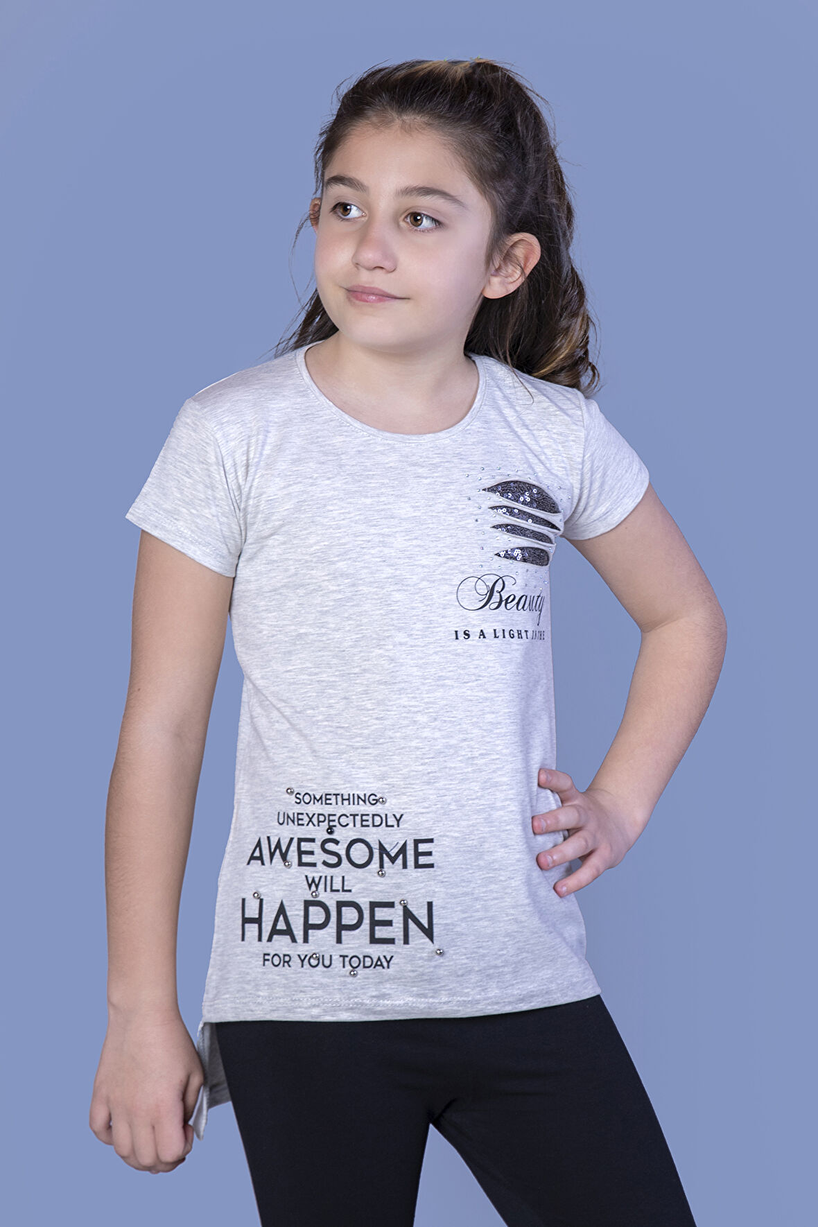 Toontoy  Kız Çocuk T-Shirt Göğsü Lazer Kesim Taşlı