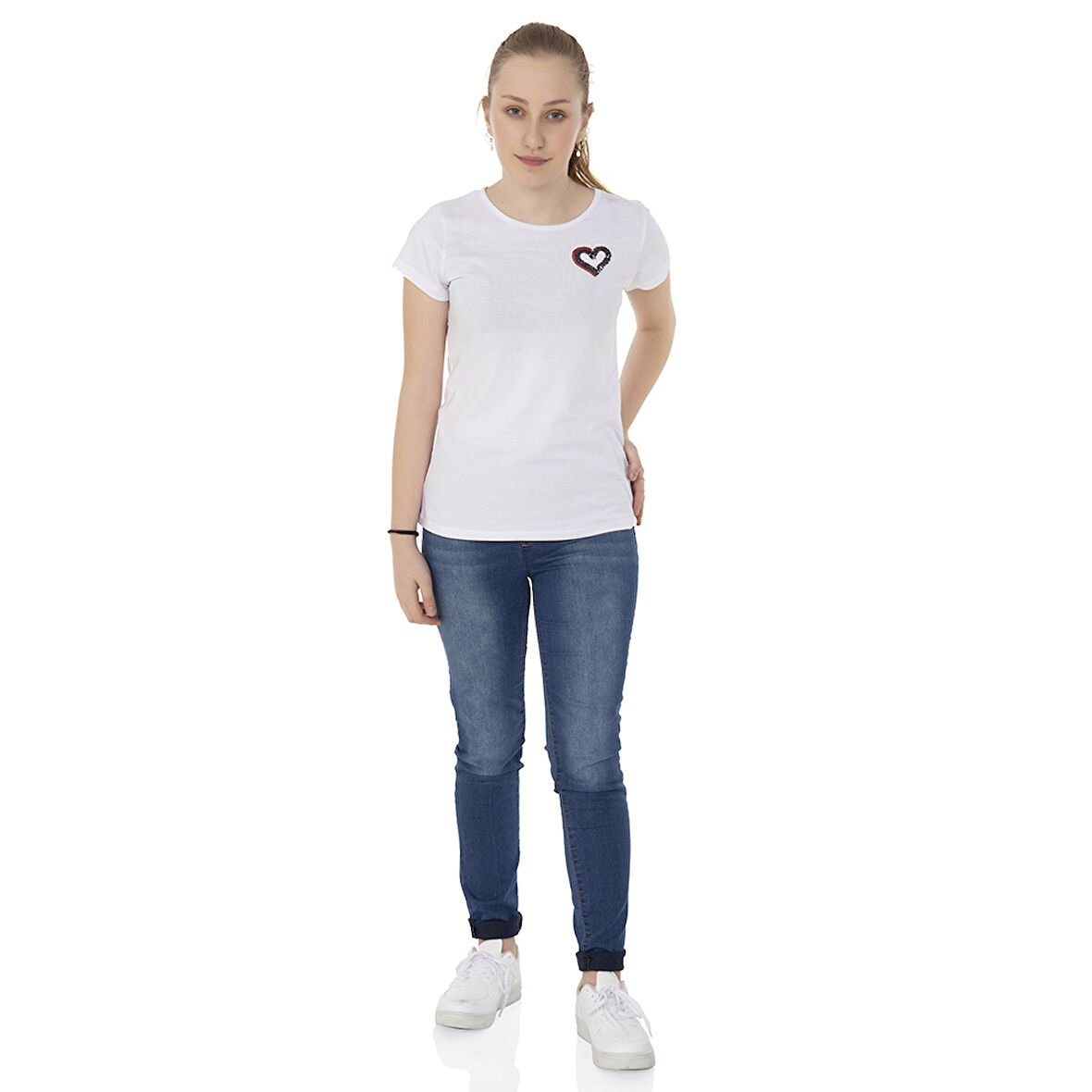 Toontoy  Kız Çocuk T-Shirt Kalp Nakışlı
