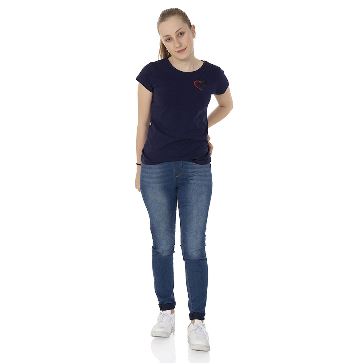 Toontoy  Kız Çocuk T-Shirt Kalp Nakışlı