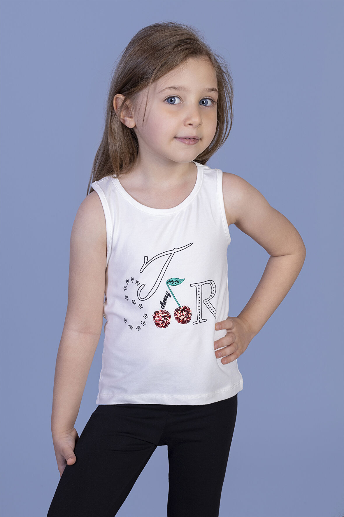 Kız Çocuk Kiraz Nakışlı Atlet