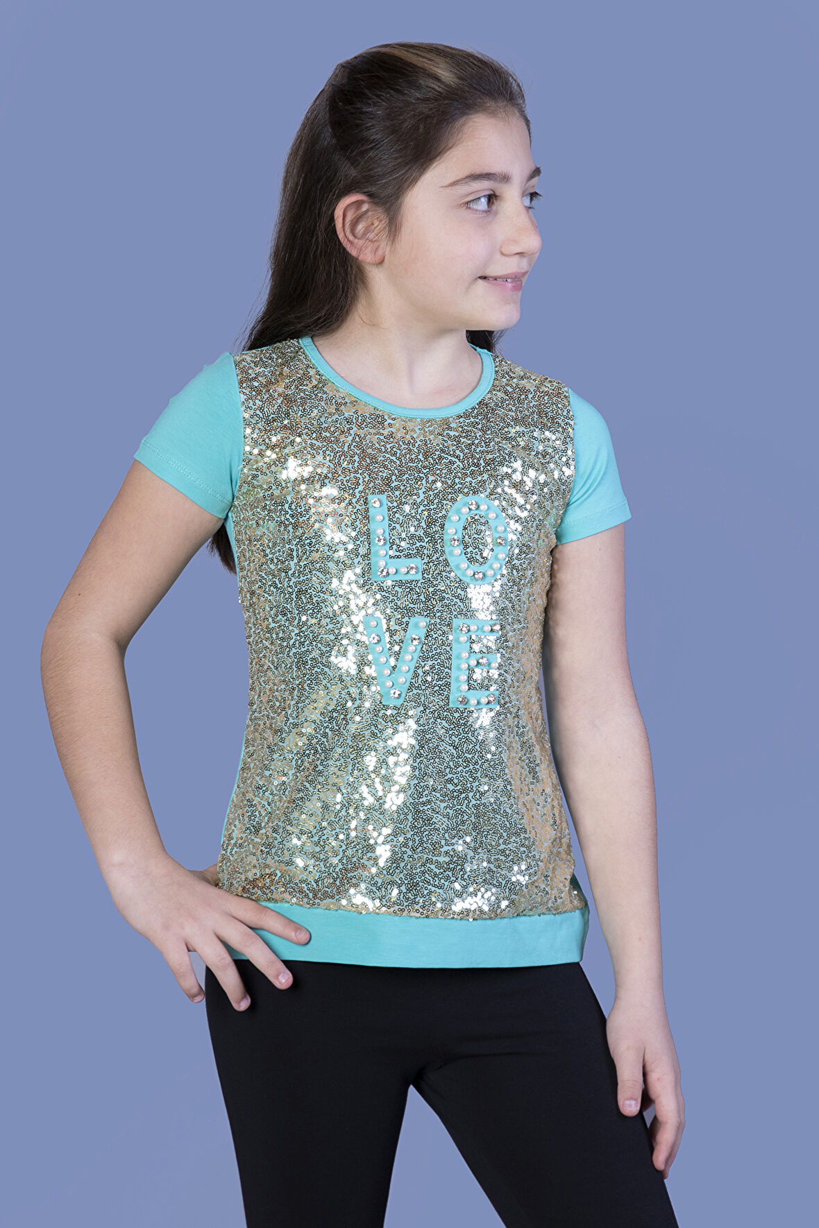 Toontoy Kız Çocuk Önü Komple Pullu Tişört 