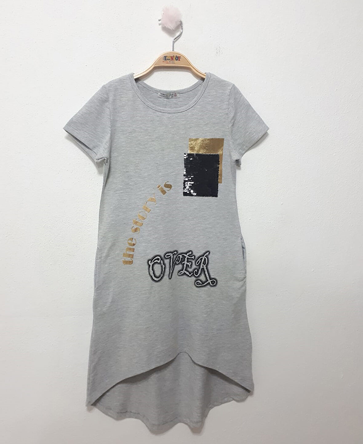 Toontoy Kız Çocuk Cepli Pul Baskılı Elbise