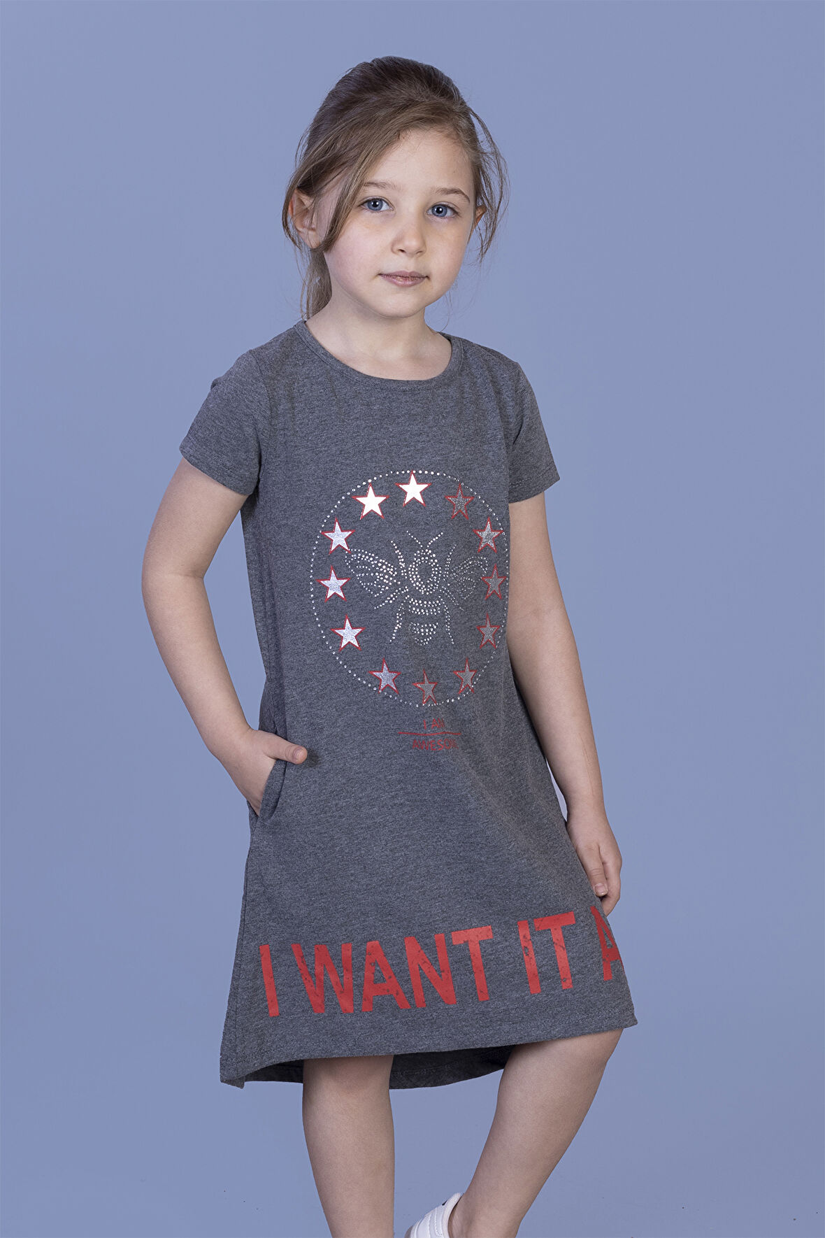 Toontoy Kız Çocuk  I Want It All Baskılı Elbise