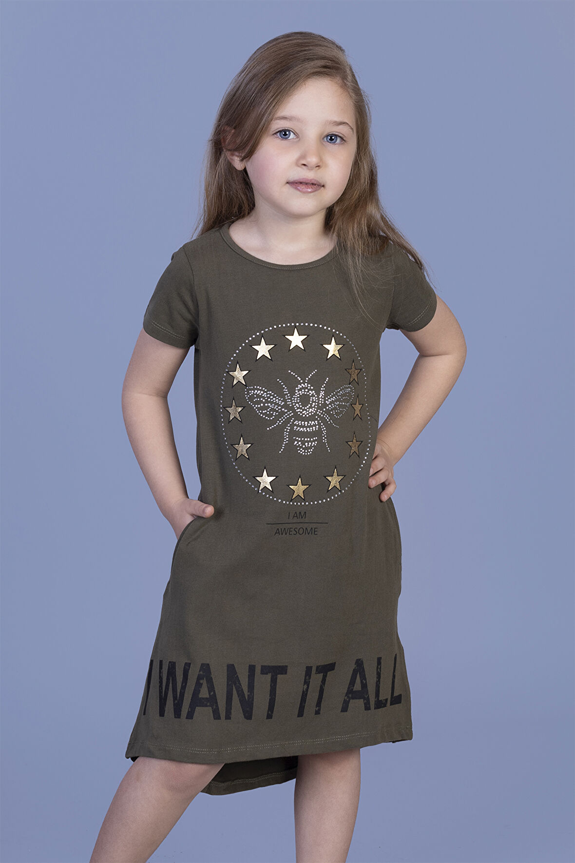 Toontoy Kız Çocuk  I Want It All Baskılı Elbise