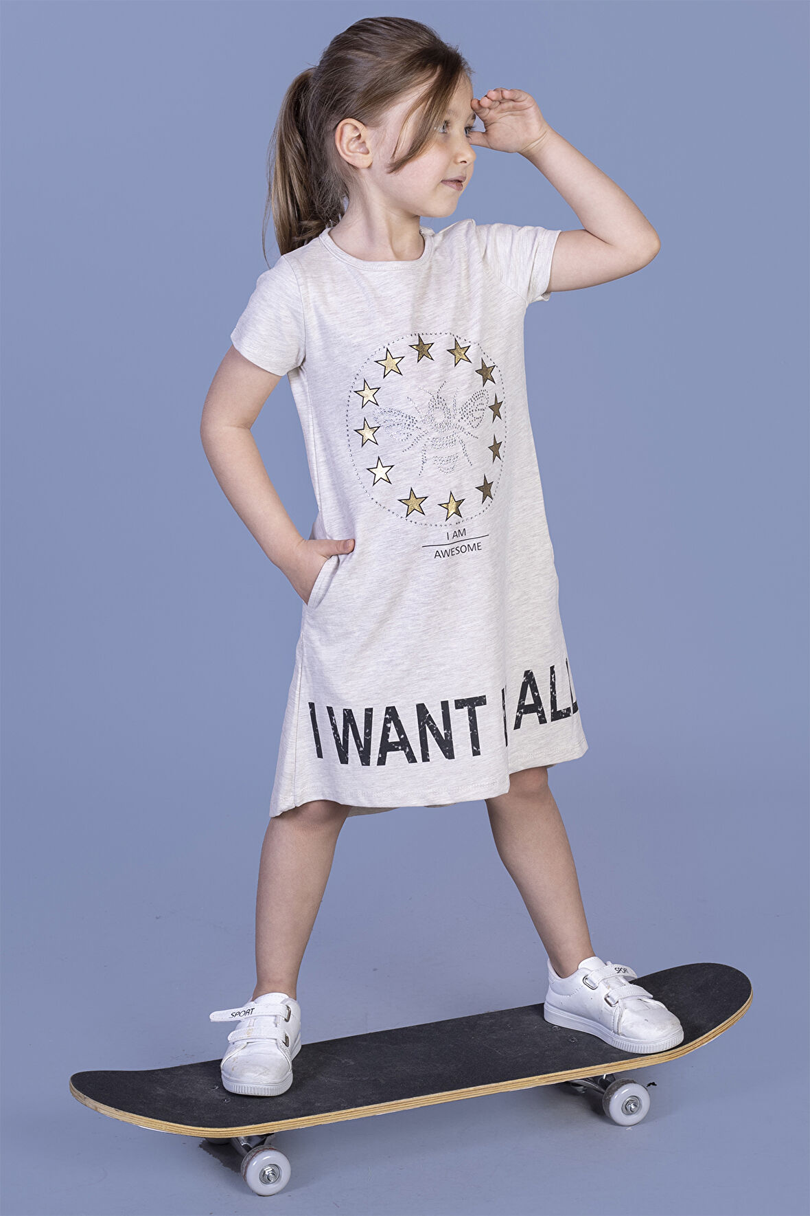 Toontoy Kız Çocuk  I Want It All Baskılı Elbise