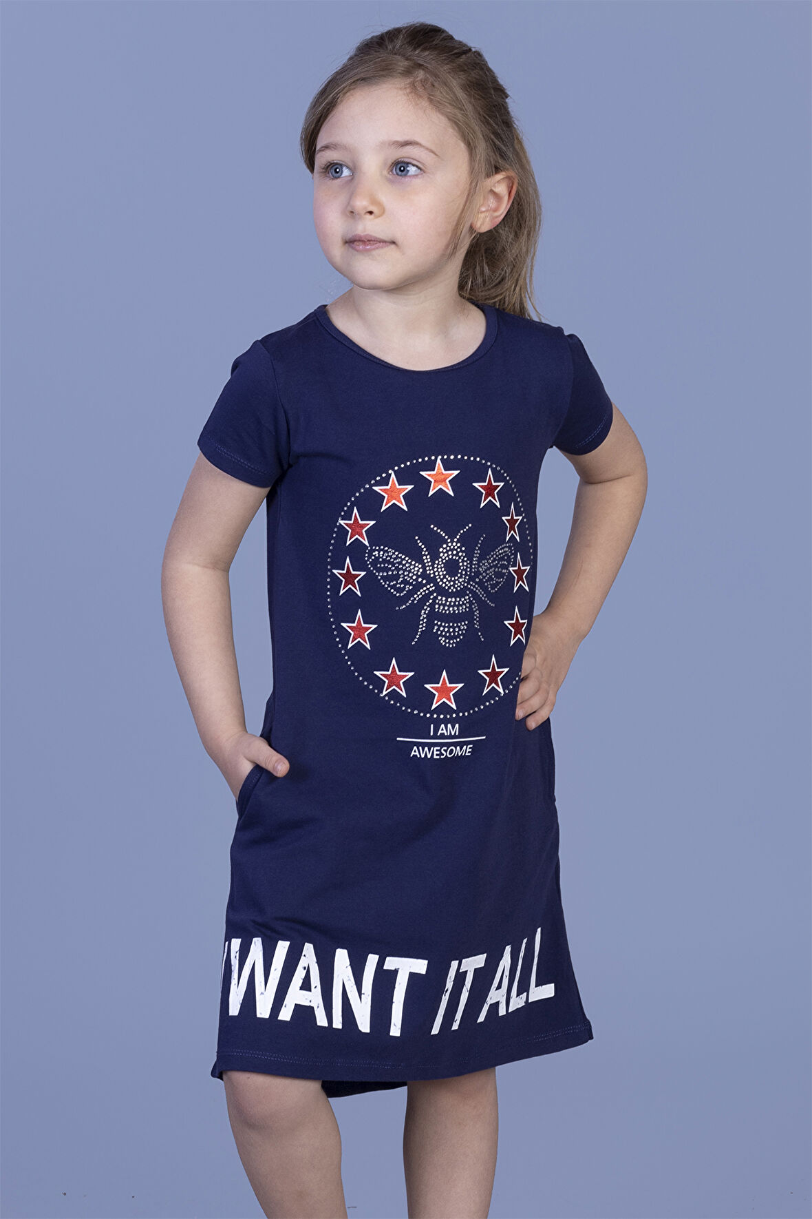 Toontoy Kız Çocuk  I Want It All Baskılı Elbise