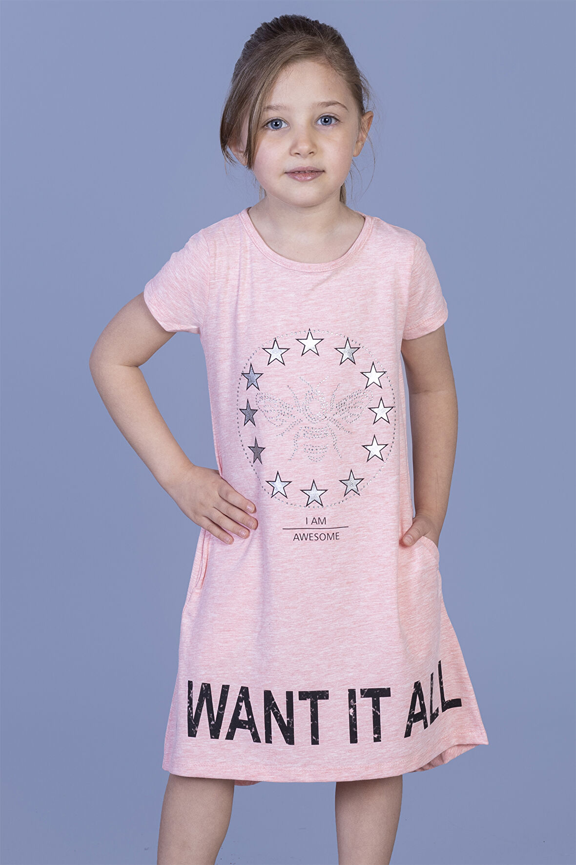 Toontoy Kız Çocuk  I Want It All Baskılı Elbise