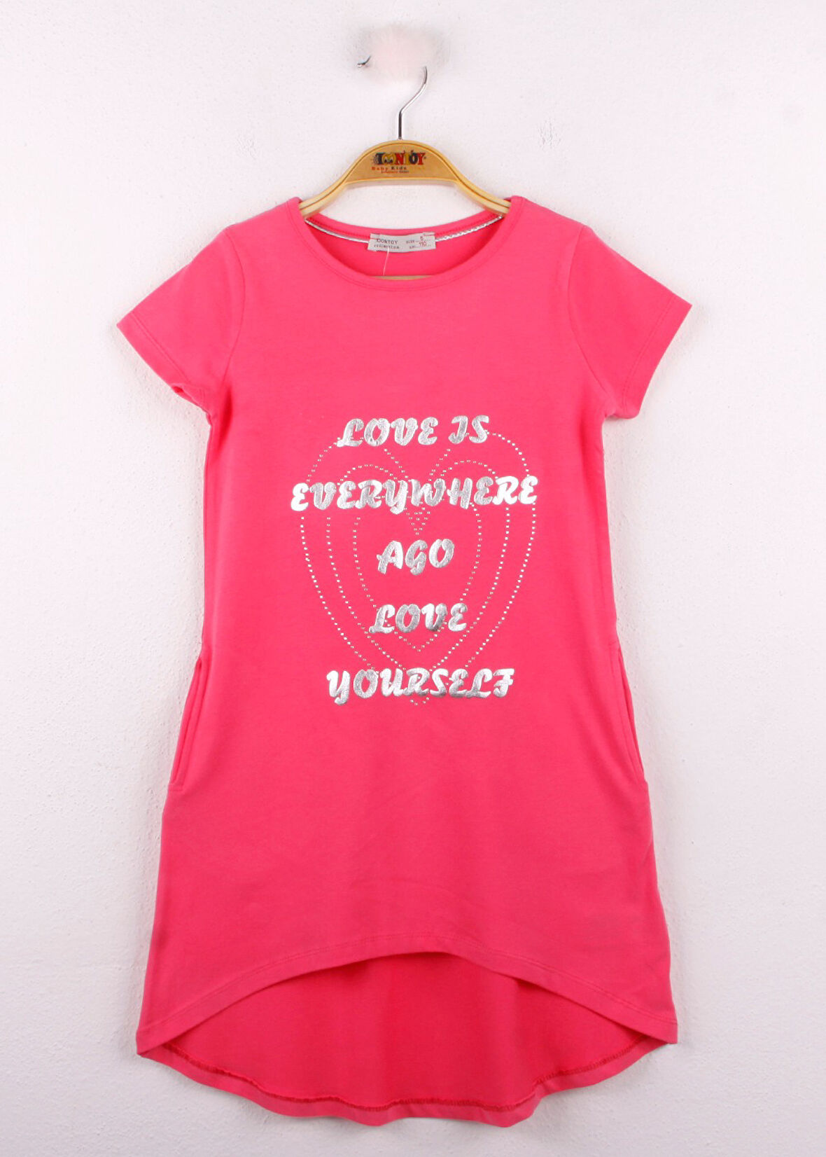 Toontoy Kız Çocuk Yazı Baskılı Elbise